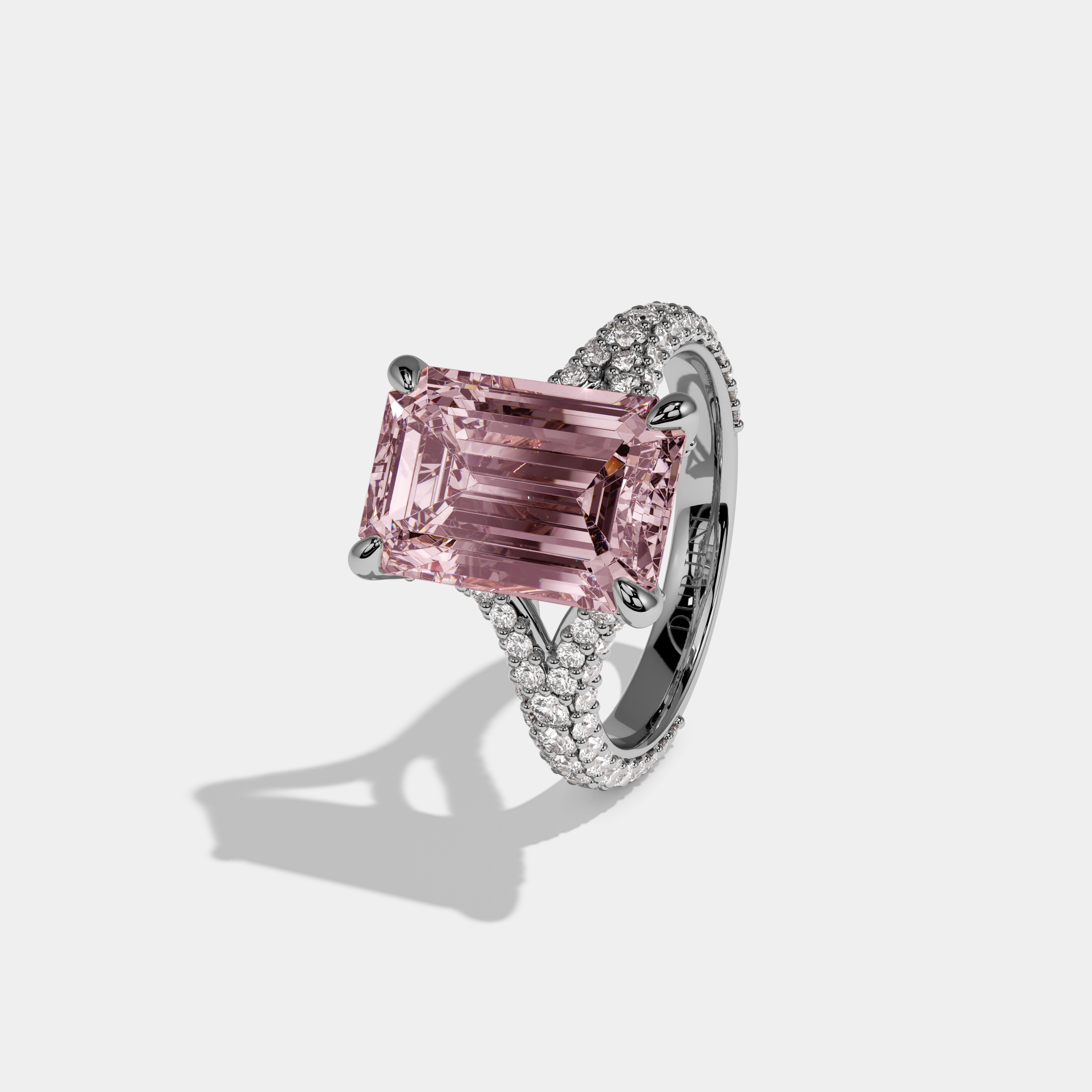 Beatrice Fancy Pink Emerald Cut Diamond Band Engagement Ring 8ct 18K White Gold