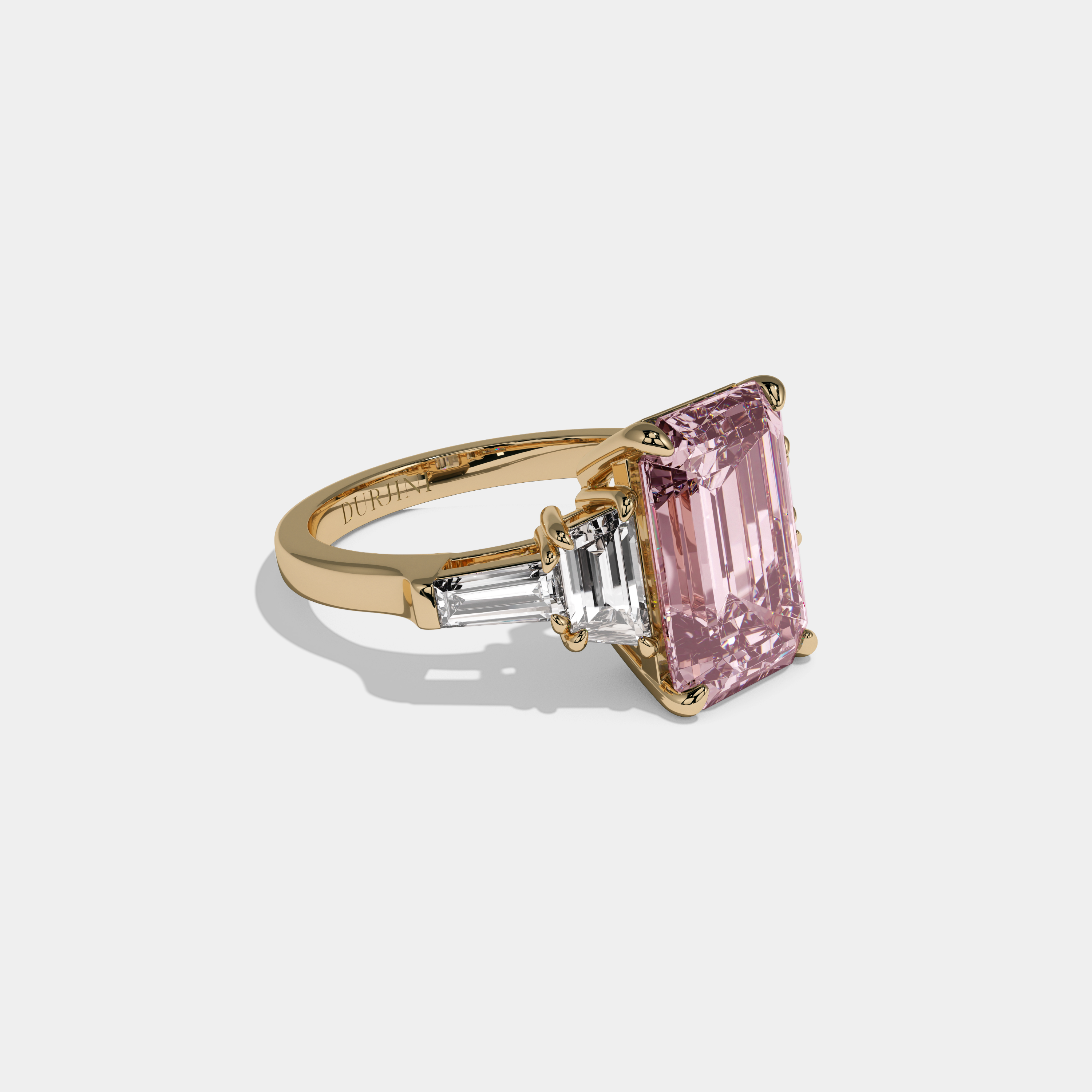Charlotte Fancy Pink Emerald Cut Diamond Plain Band With Step Cut Sides Engagement Ring 8ct 18K Yellow Gold