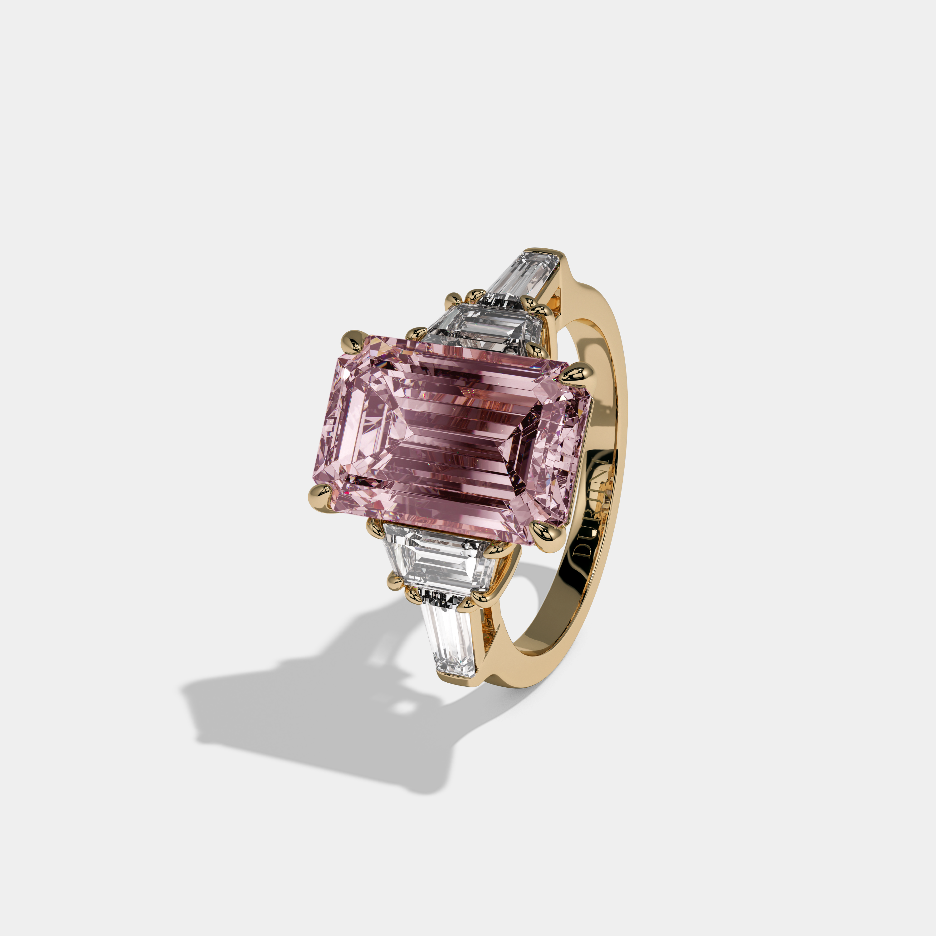 Charlotte Fancy Pink Emerald Cut Diamond Plain Band With Step Cut Sides Engagement Ring 8ct 18K Yellow Gold