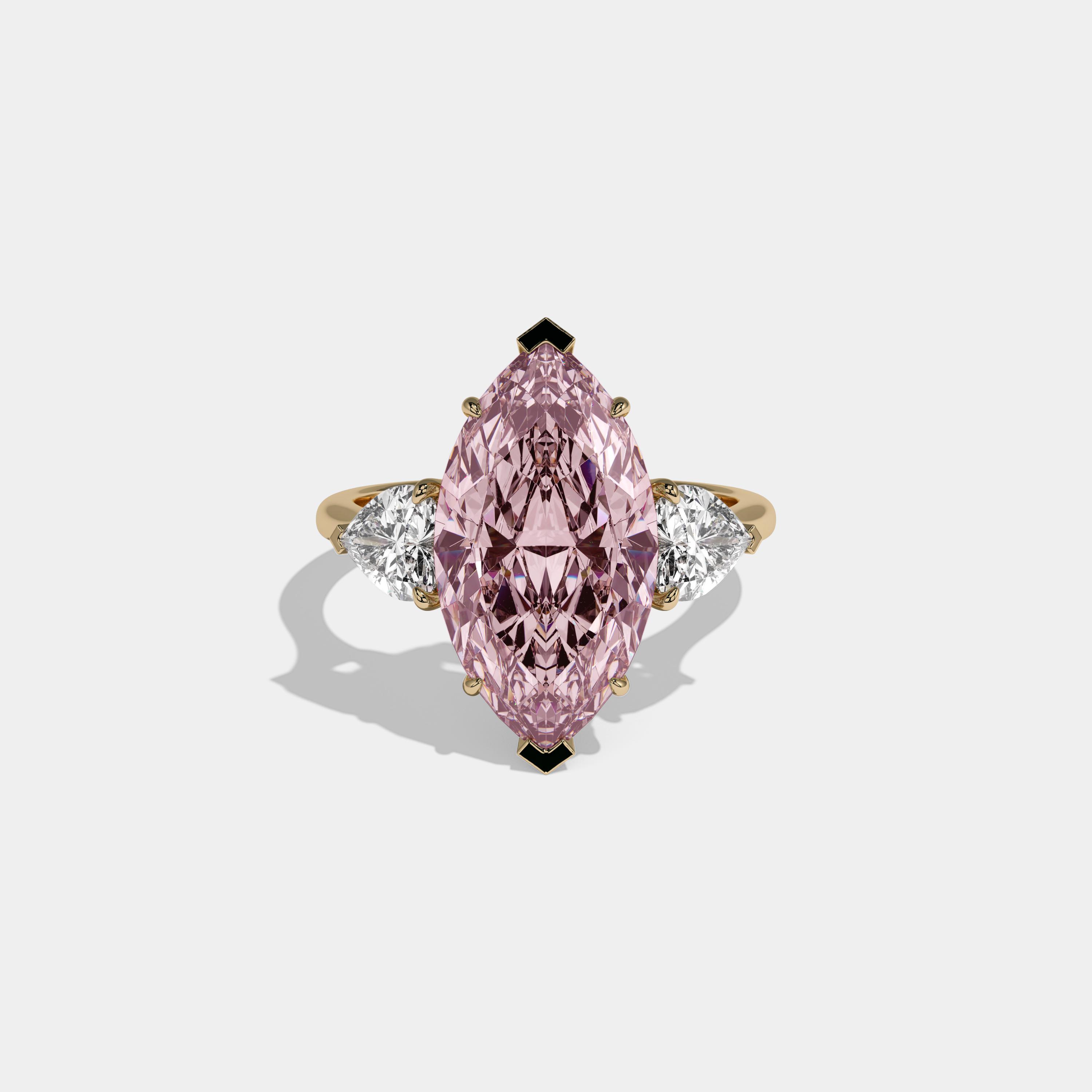 Charlotte Fancy Pink Marquise Cut Diamond Plain Band With Heart Cut Sides Engagement Ring 8ct 18K Yellow Gold
