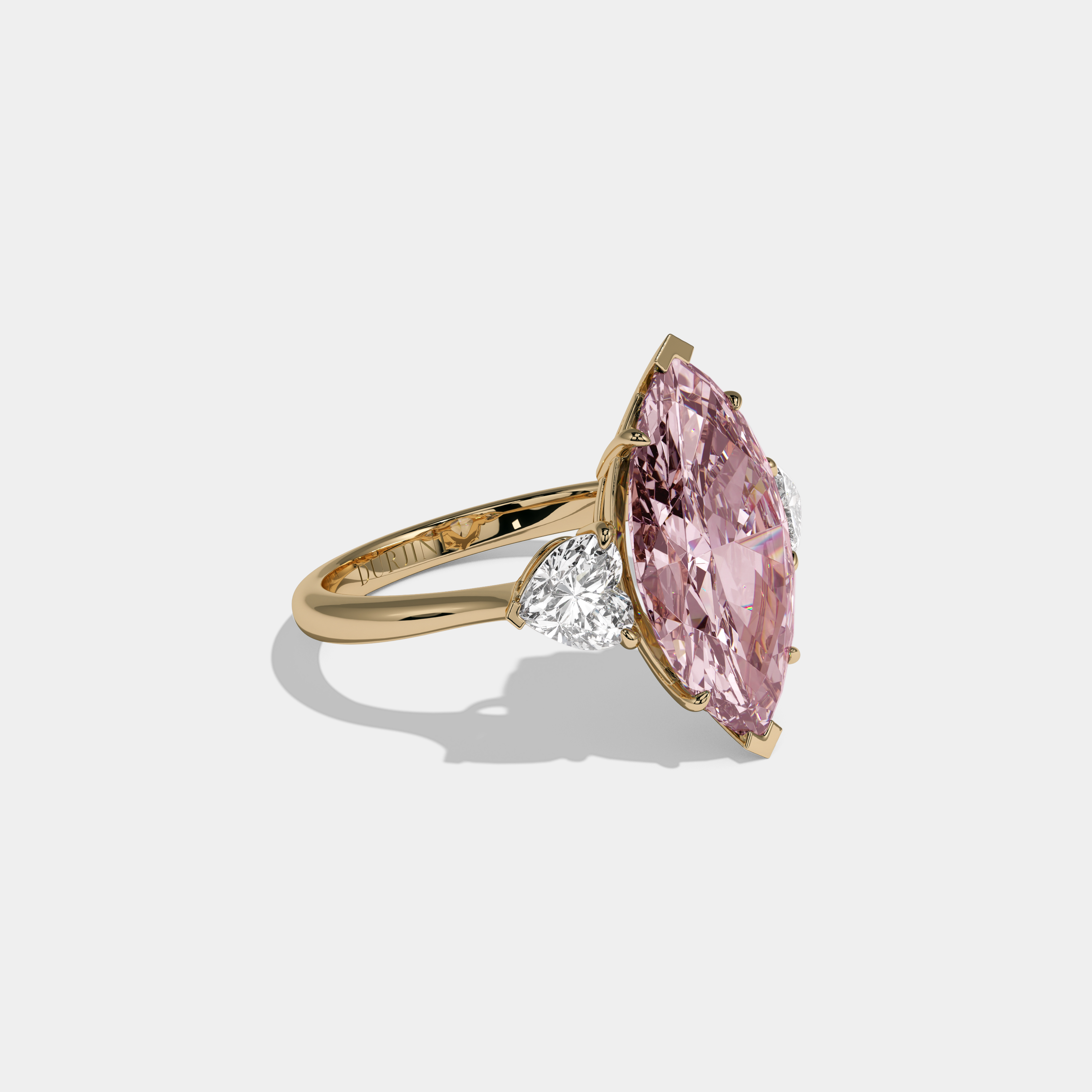 Charlotte Fancy Pink Marquise Cut Diamond Plain Band With Heart Cut Sides Engagement Ring 8ct 18K Yellow Gold