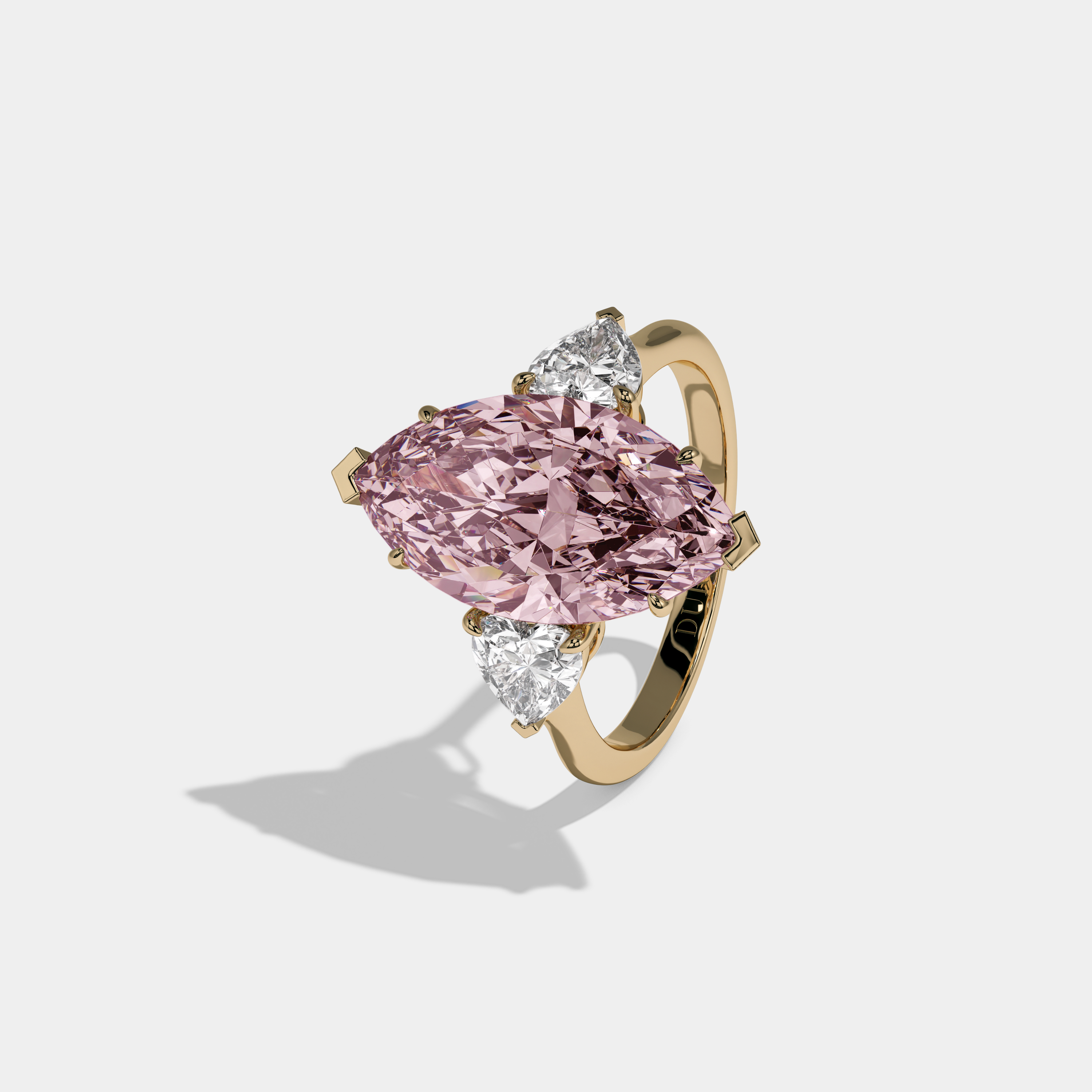 Charlotte Fancy Pink Marquise Cut Diamond Plain Band With Heart Cut Sides Engagement Ring 8ct 18K Yellow Gold