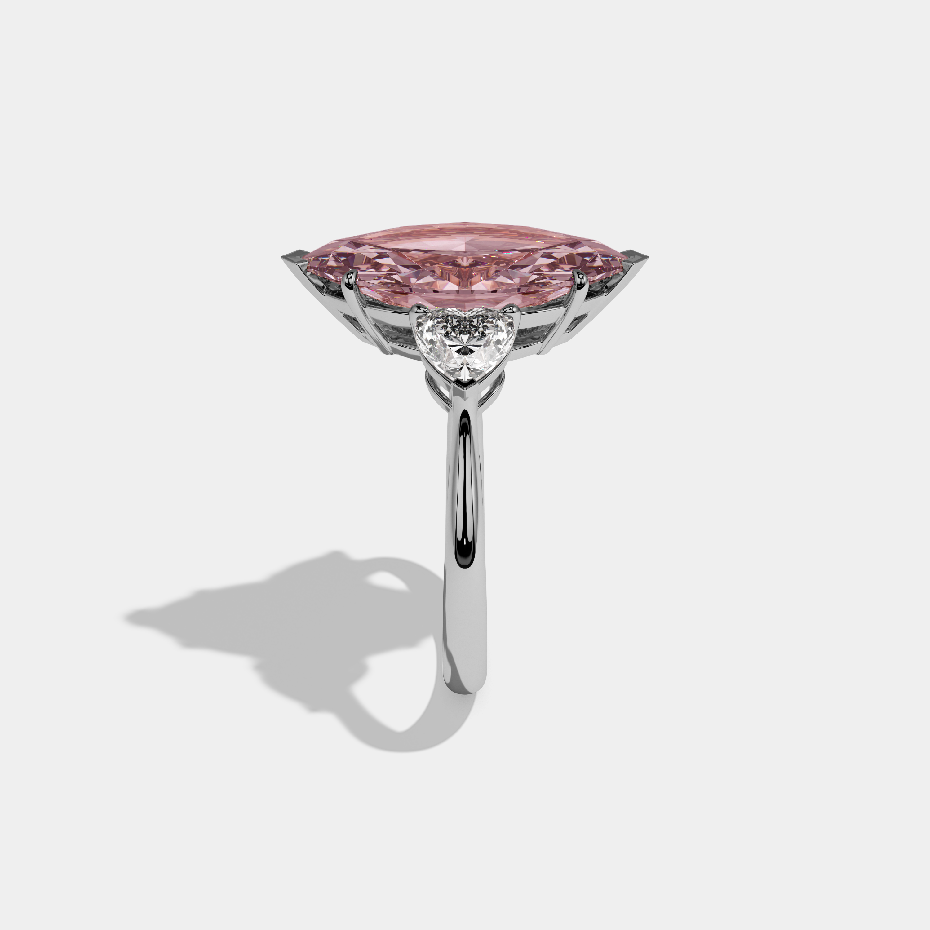 Beatrice Fancy Pink Marquise Cut Diamond Plain Band With Heart Cut Sides Engagement Ring 8ct 18K White Gold