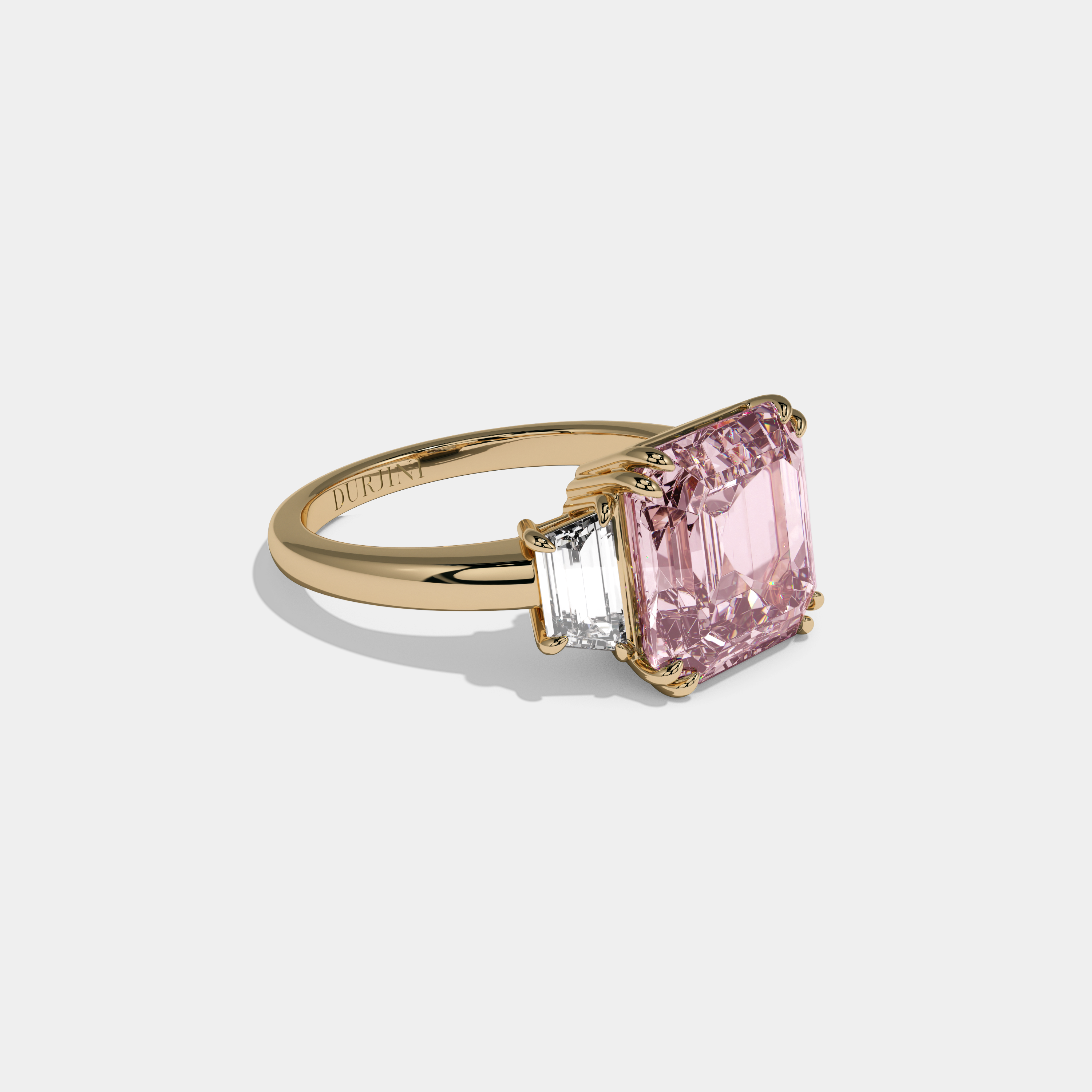 Charlotte Fancy Pink Asscher Cut Diamond Plain Band With Step Cut Sides Engagement Ring 8ct 18K Yellow Gold