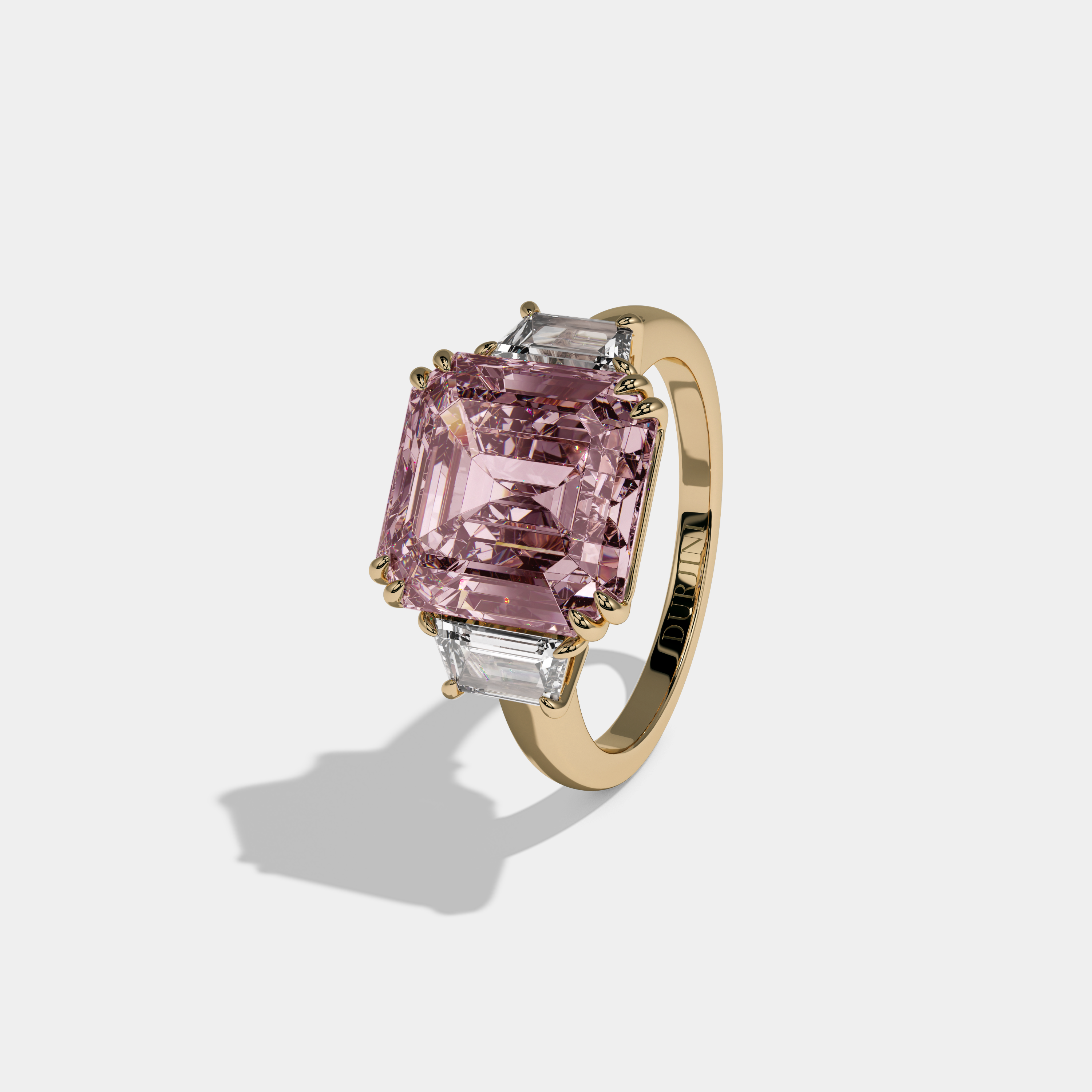 Charlotte Fancy Pink Asscher Cut Diamond Plain Band With Step Cut Sides Engagement Ring 8ct 18K Yellow Gold