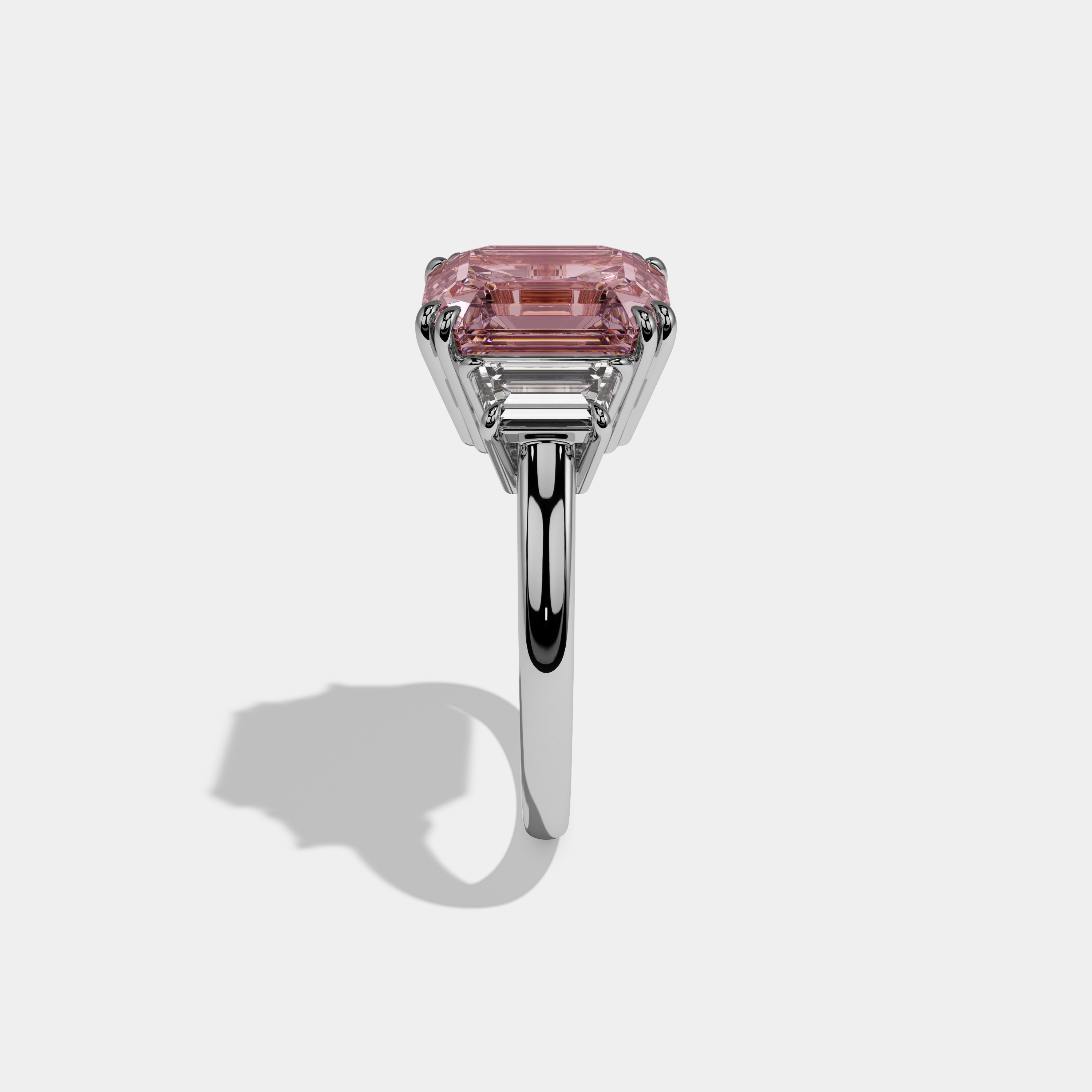 Beatrice Fancy Pink Asscher Cut Diamond Plain Band With Step Cut Sides Engagement Ring 8ct 18K White Gold