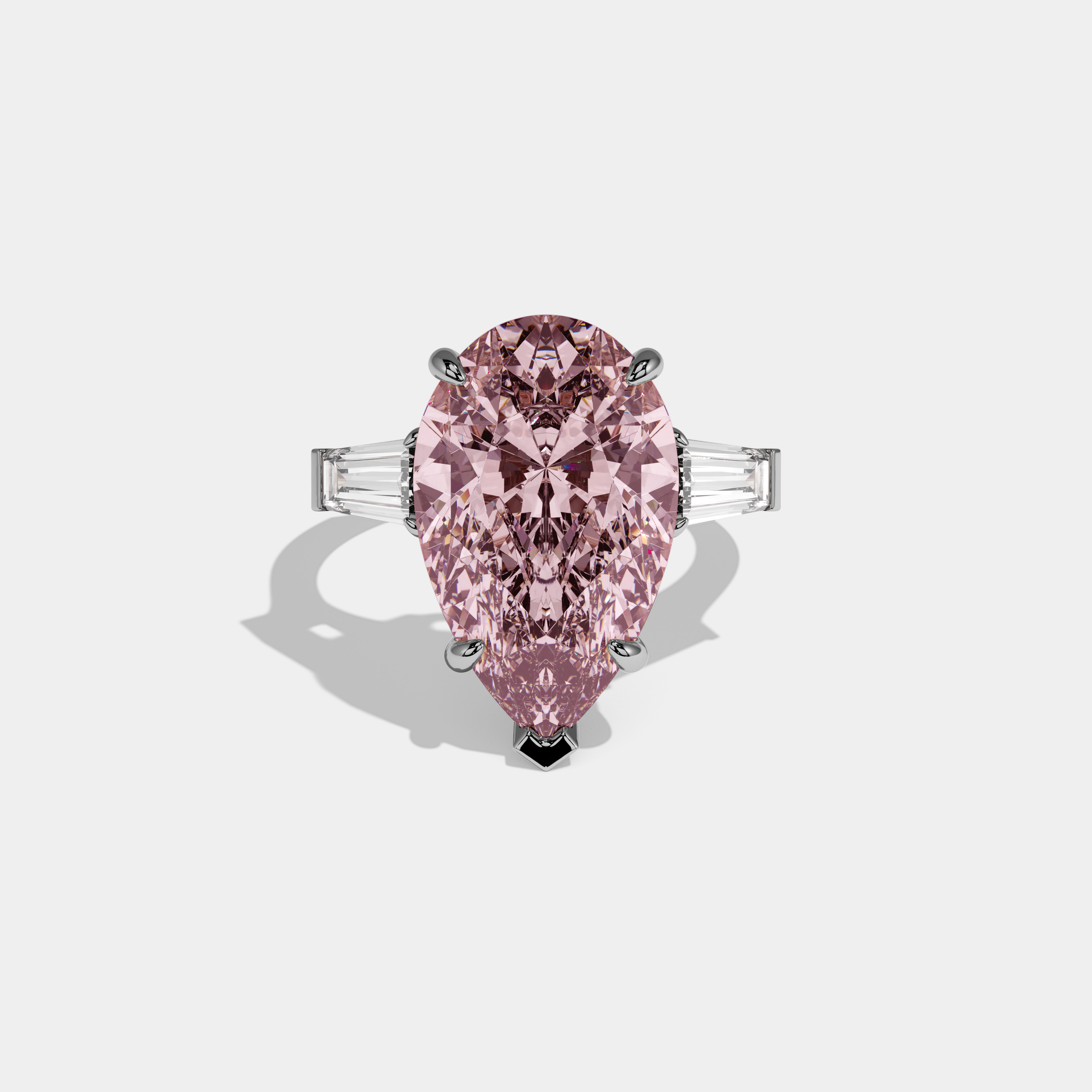 Charlotte Fancy Pink Pear Cut Diamond Plain Band With Baguette Cut Sides Engagement Ring 8ct 18k White Gold