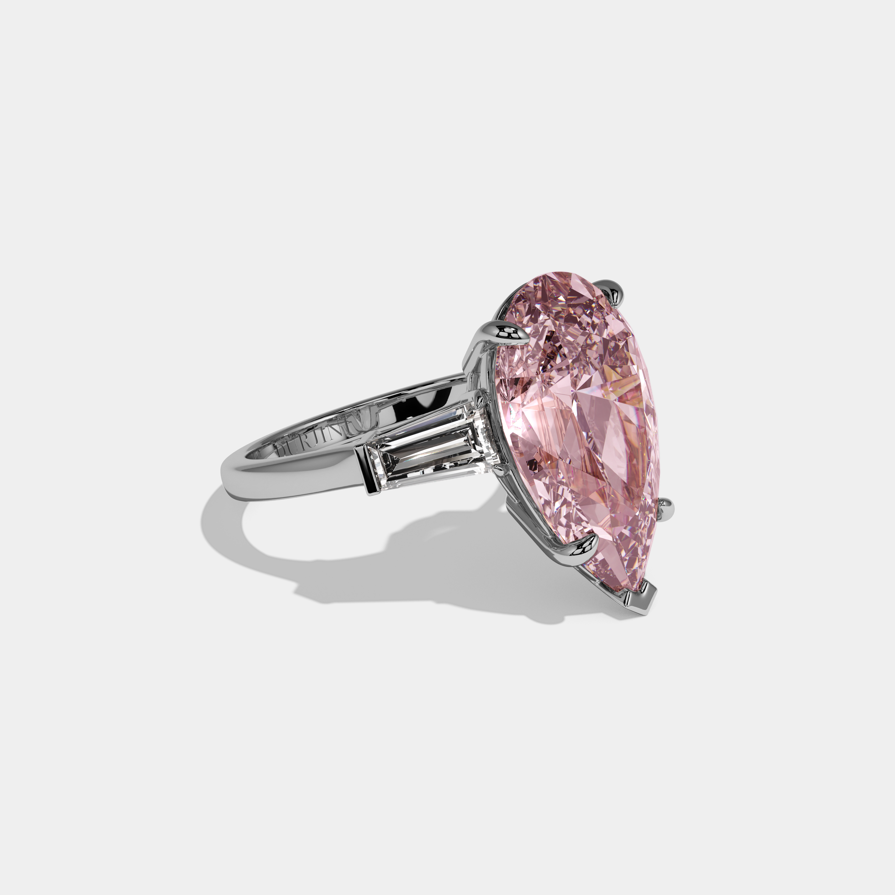 Charlotte Fancy Pink Pear Cut Diamond Plain Band With Baguette Cut Sides Engagement Ring 8ct 18k White Gold