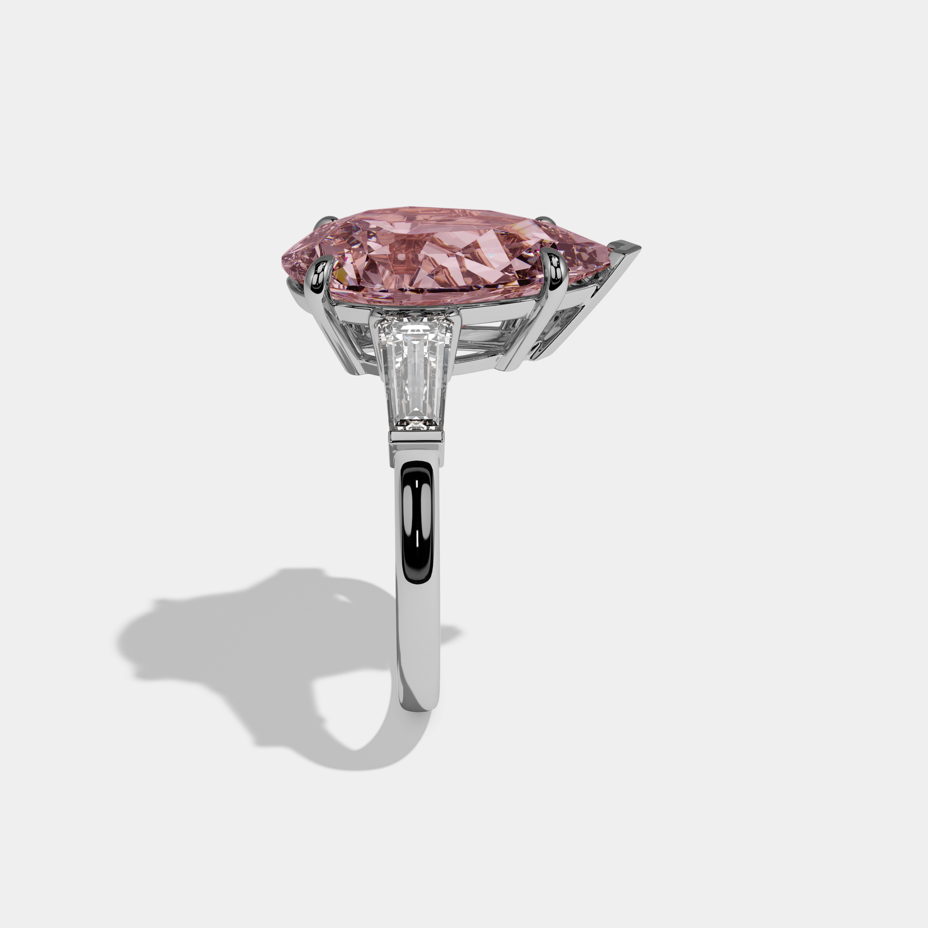 Charlotte Fancy Pink Pear Cut Diamond Plain Band With Baguette Cut Sides Engagement Ring 8ct 18k White Gold