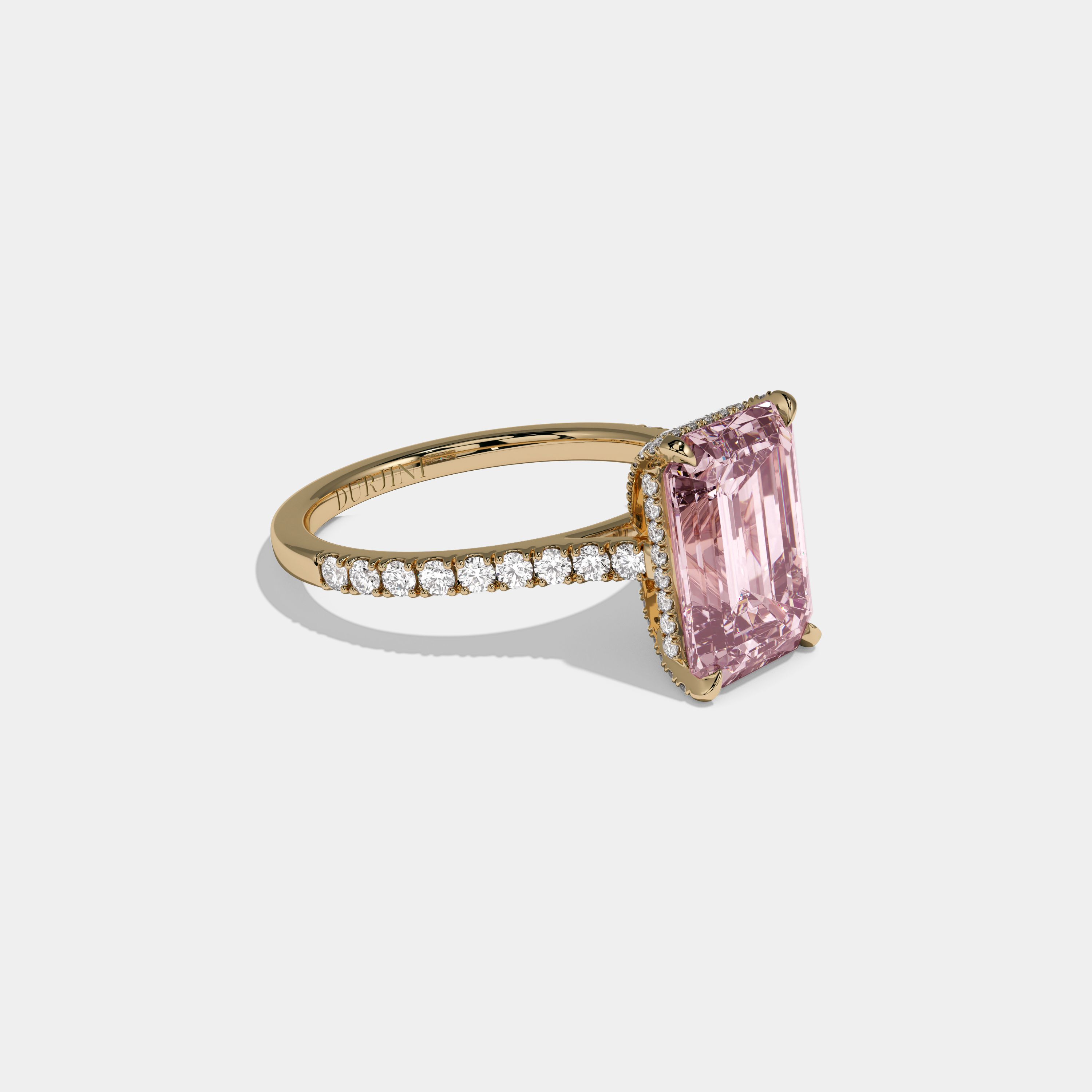 Alexandra Fancy Pink Emerald Cut Diamond Band Engagement Ring 8ct 18k Yellow Gold