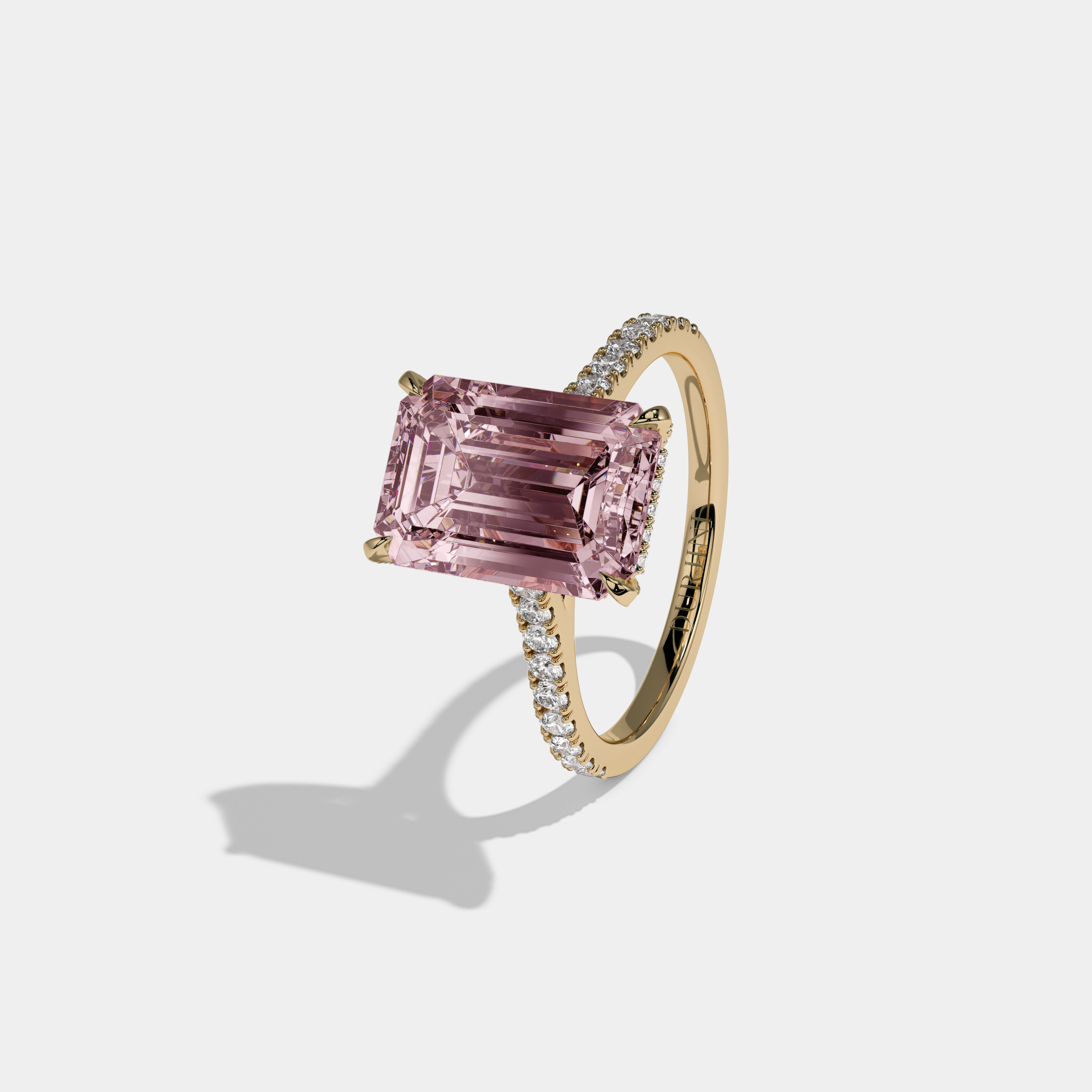 Alexandra Fancy Pink Emerald Cut Diamond Band Engagement Ring 8ct 18k Yellow Gold
