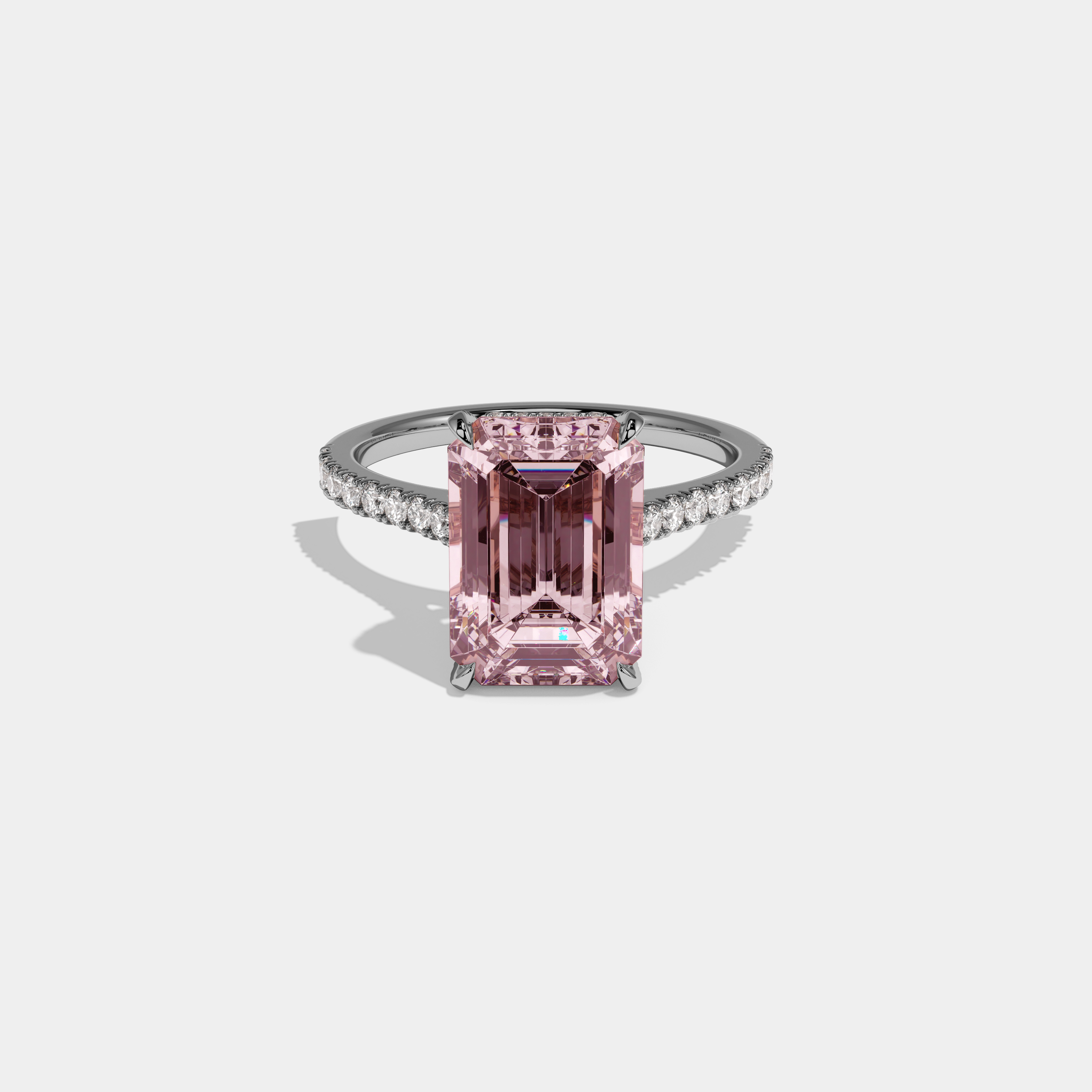 Charlotte Fancy Pink Emerald Cut Diamond Band Engagement Ring 8ct 18k White Gold