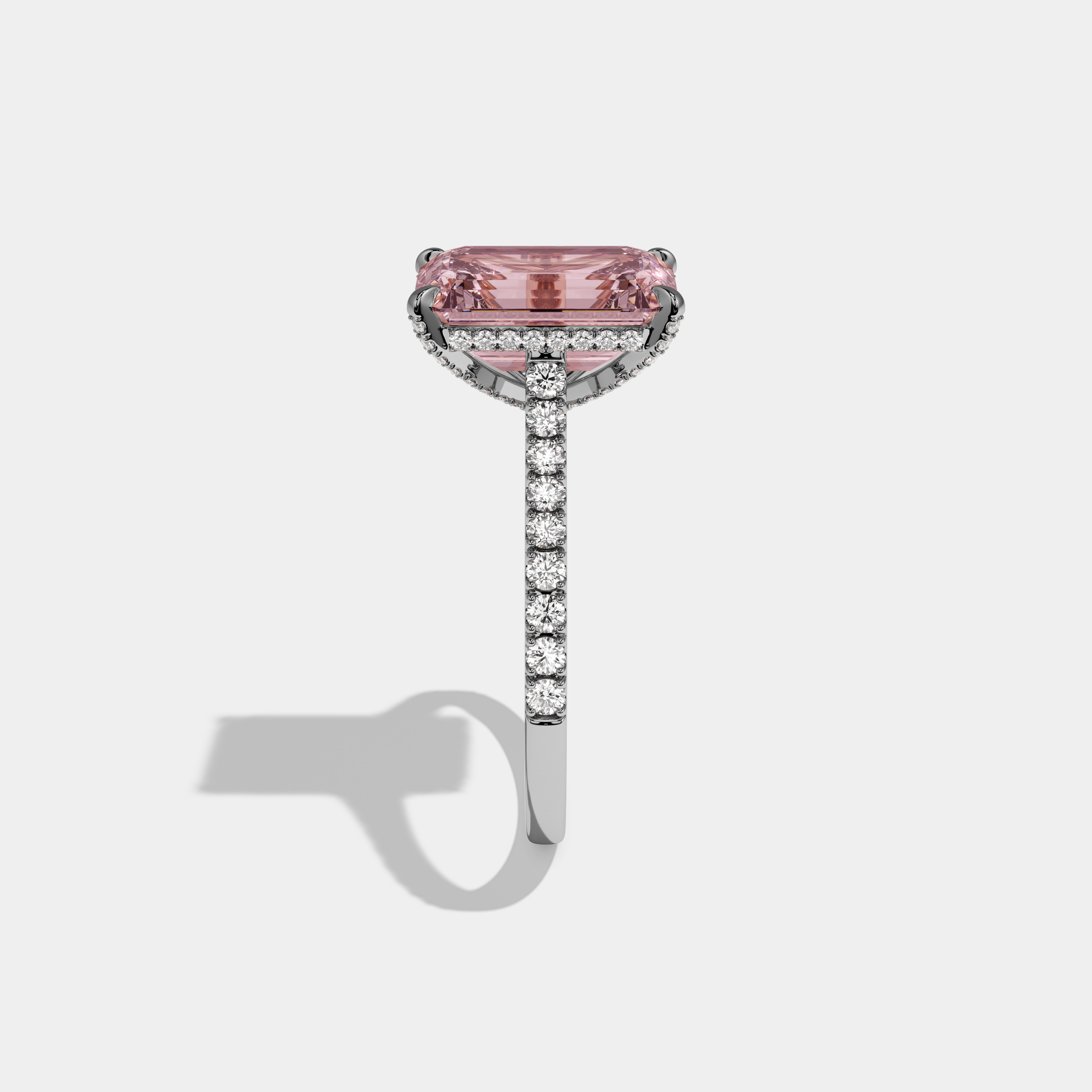Charlotte Fancy Pink Emerald Cut Diamond Band Engagement Ring 8ct 18k White Gold