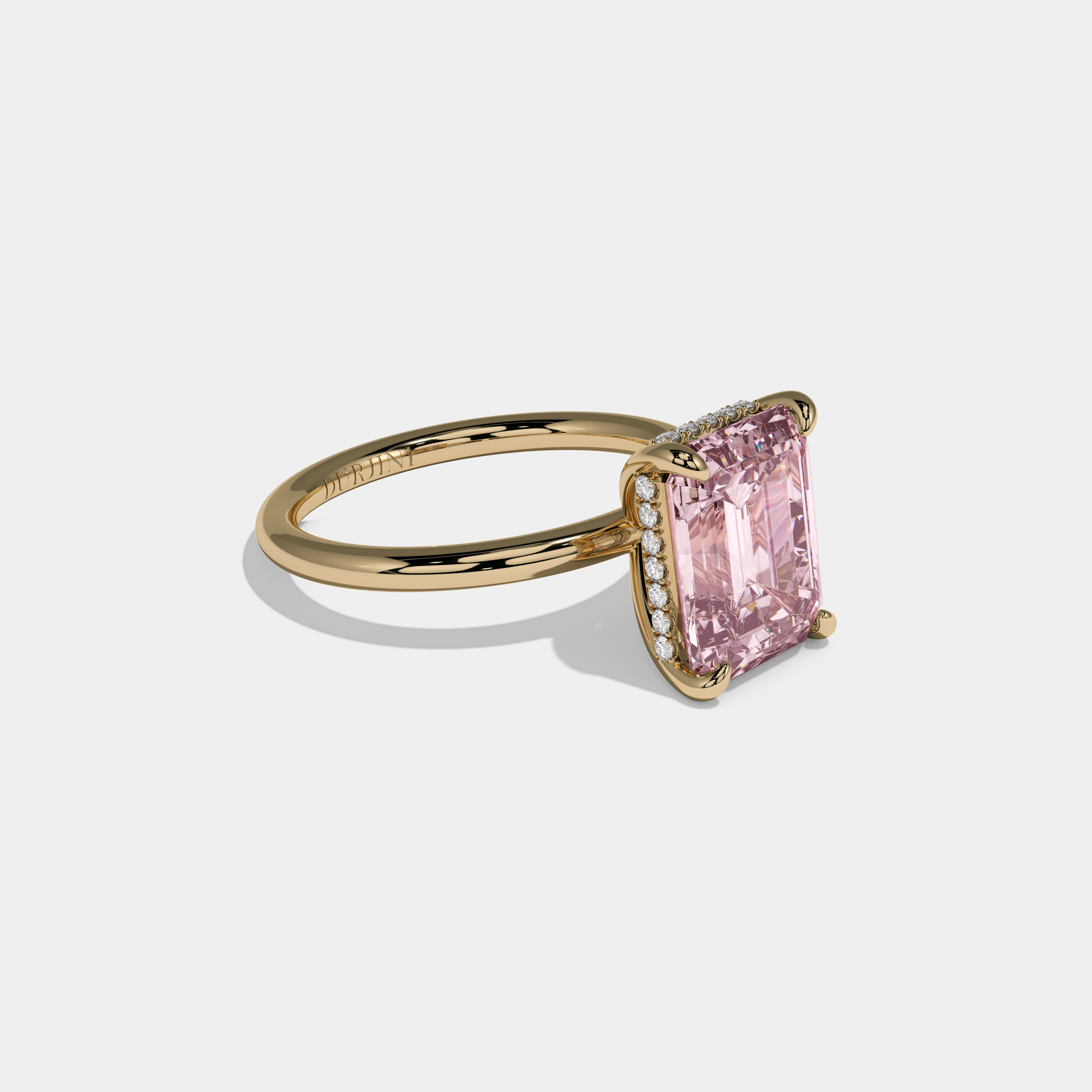 Alexandra Fancy Pink Emerald Cut Diamond Plain Band Engagement Ring 6.50ct 18k Yellow Gold