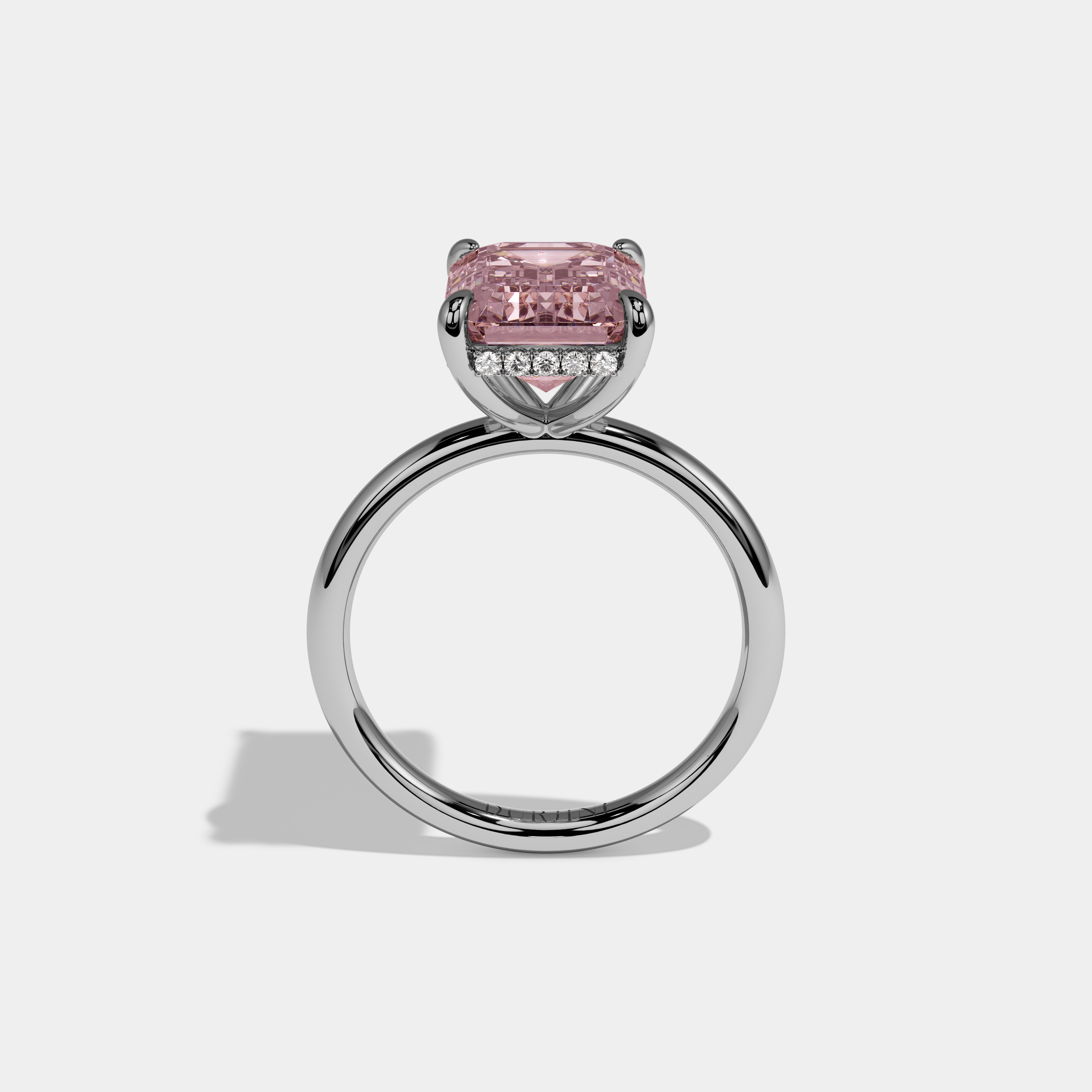 Charlotte Fancy Pink Emerald Cut Diamond Plain Band Engagement Ring 6.50ct 18k White Gold