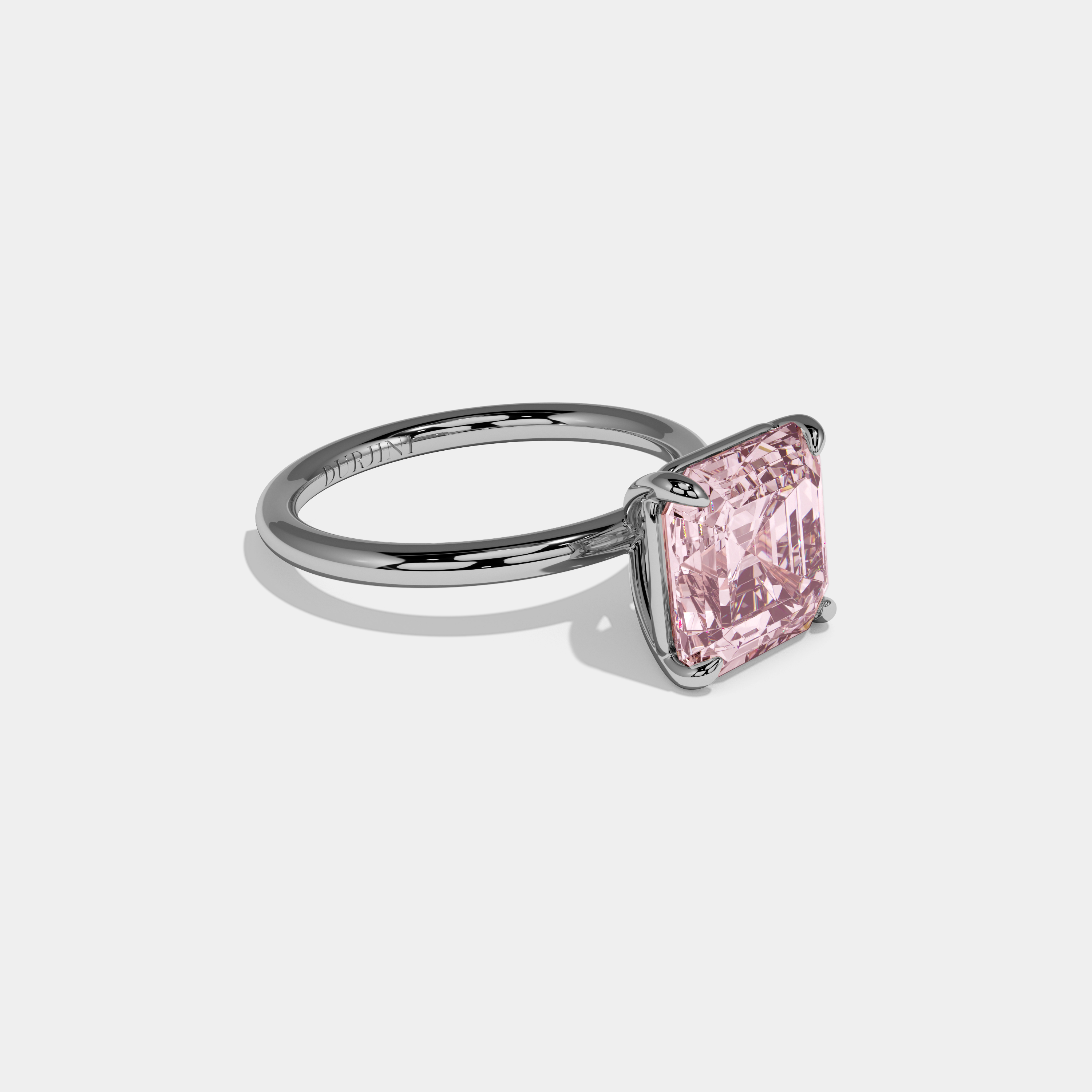Charlotte Fancy Pink Asscher Cut Diamond Plain Band Engagement Ring 6ct 18k White Gold