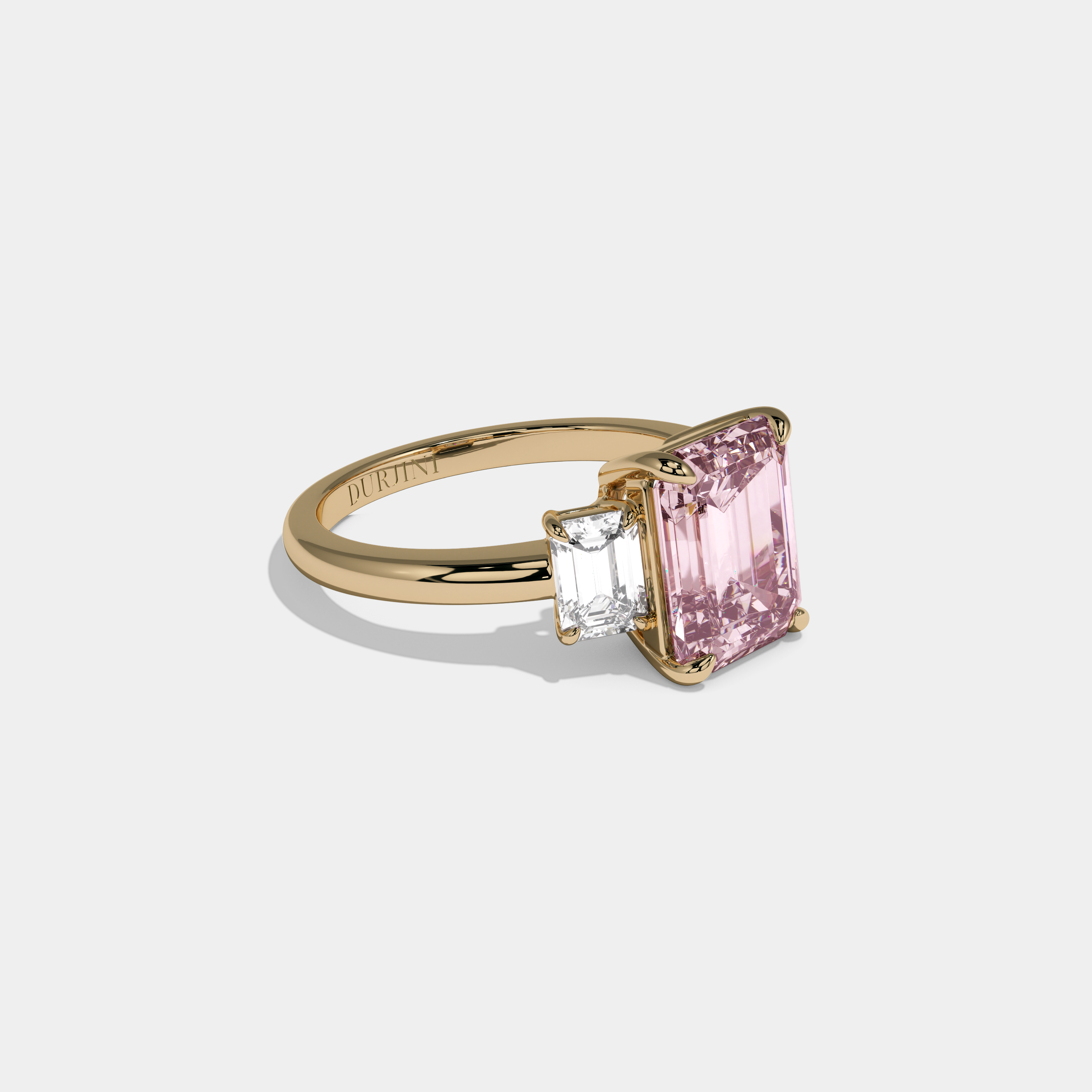 Alexandra Fancy Pink Emerald Cut Diamond Plain Band With Emerald Cut Sides Engagement Ring 8ct 18k Yellow Gold
