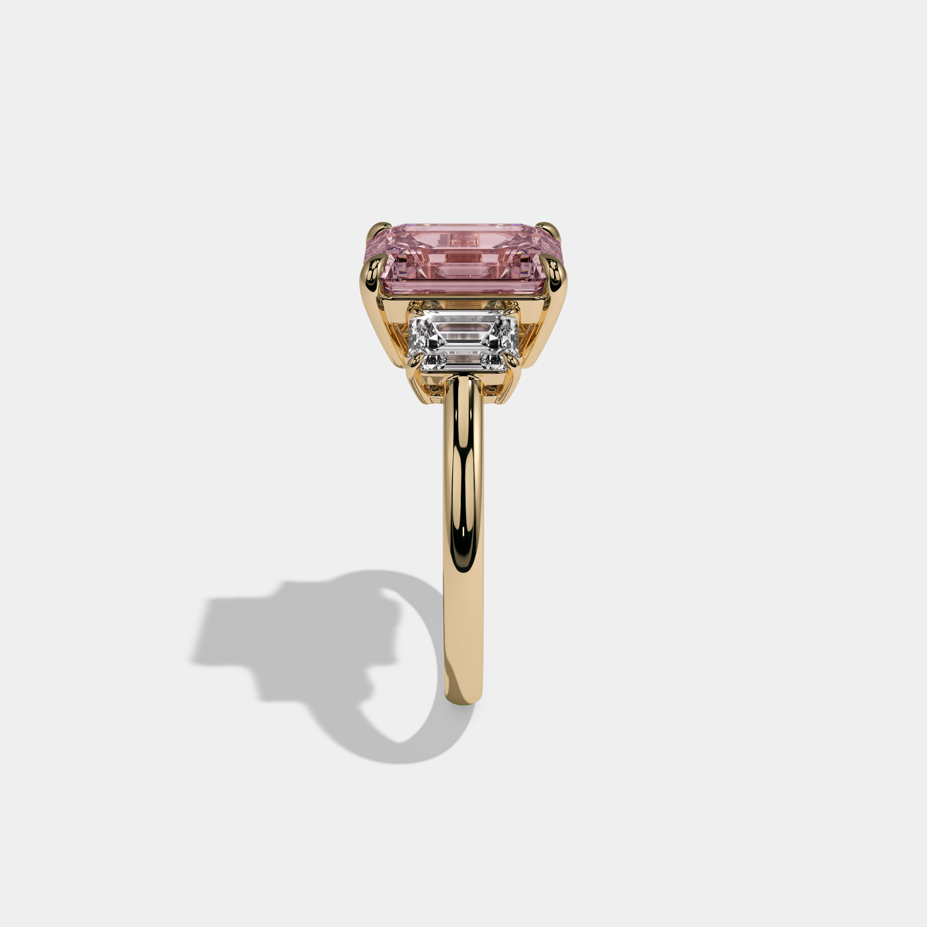 Alexandra Fancy Pink Emerald Cut Diamond Plain Band With Emerald Cut Sides Engagement Ring 8ct 18k Yellow Gold
