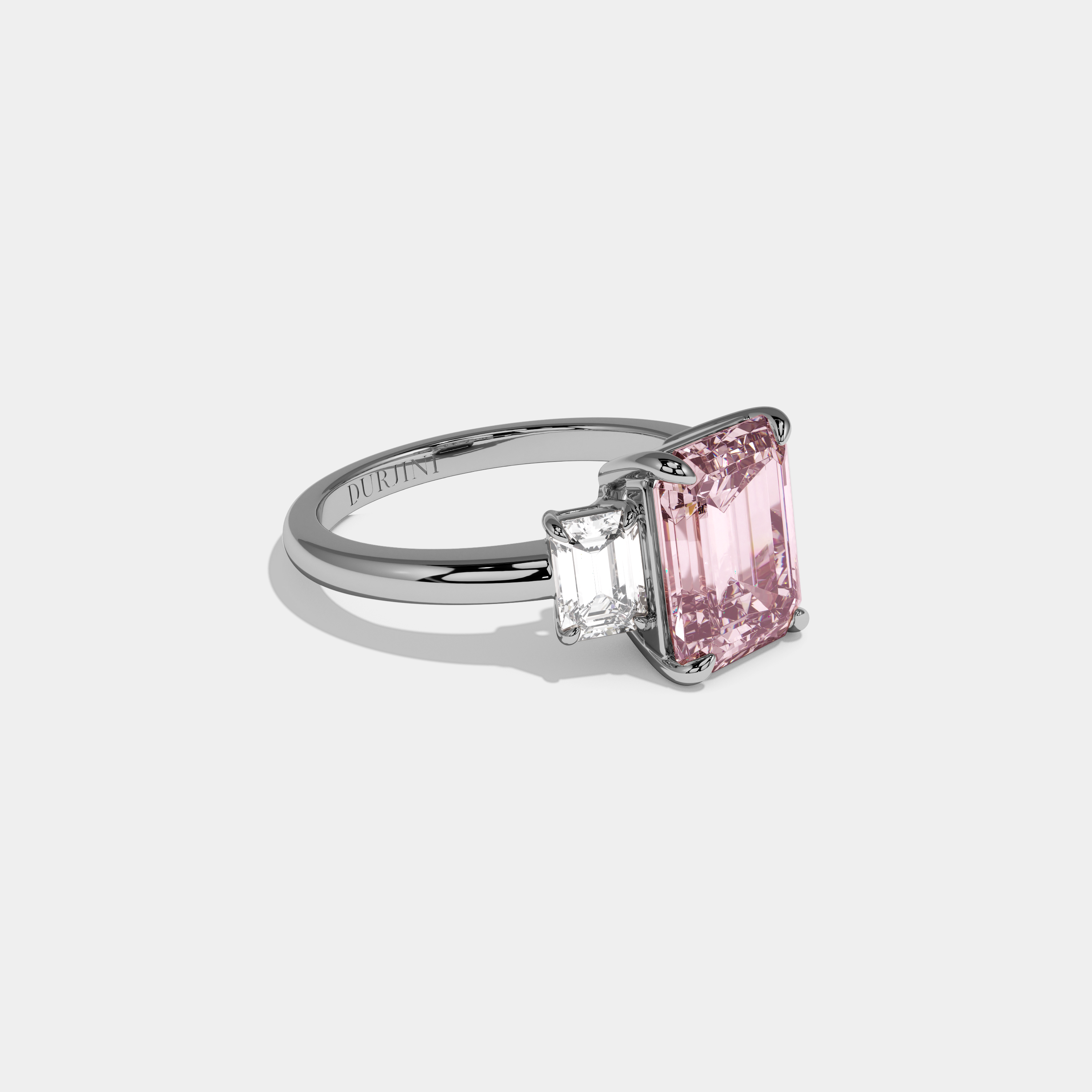 Charlotte Fancy Pink Emerald Cut Diamond Plain Band With Emerald Cut Sides Engagement Ring 8ct 18k White Gold