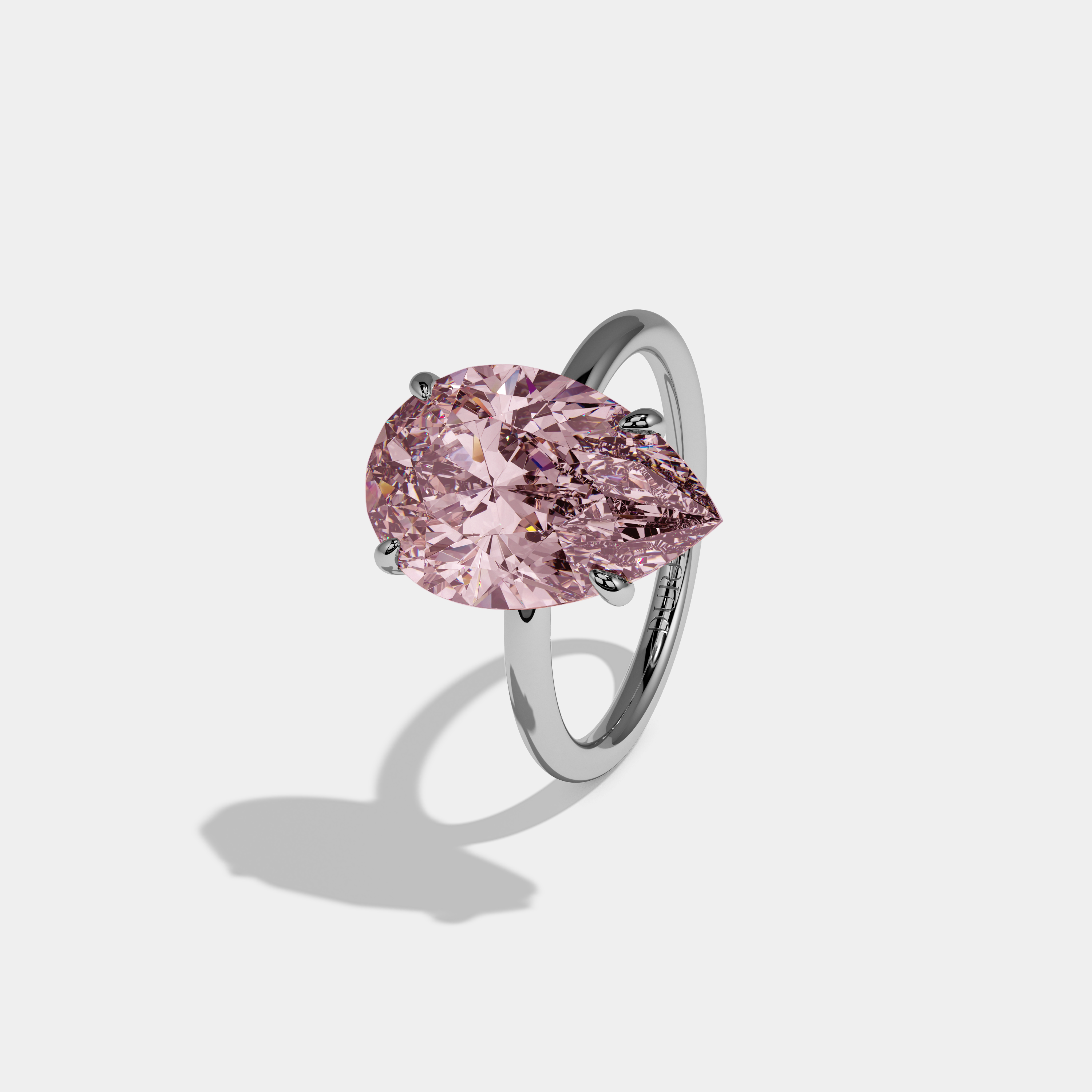 Beatrice Fancy Pink Pear Cut Diamond Plain Band Engagement Ring 6ct 18K White Gold