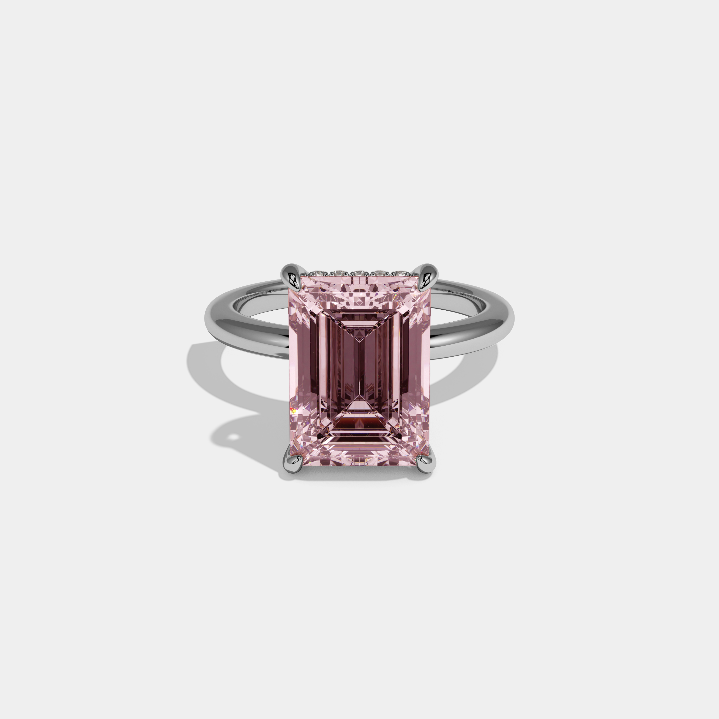 Beatrice Fancy Pink Emerald Cut Diamond Plain Band Engagement Ring 6.5ct 18K White Gold