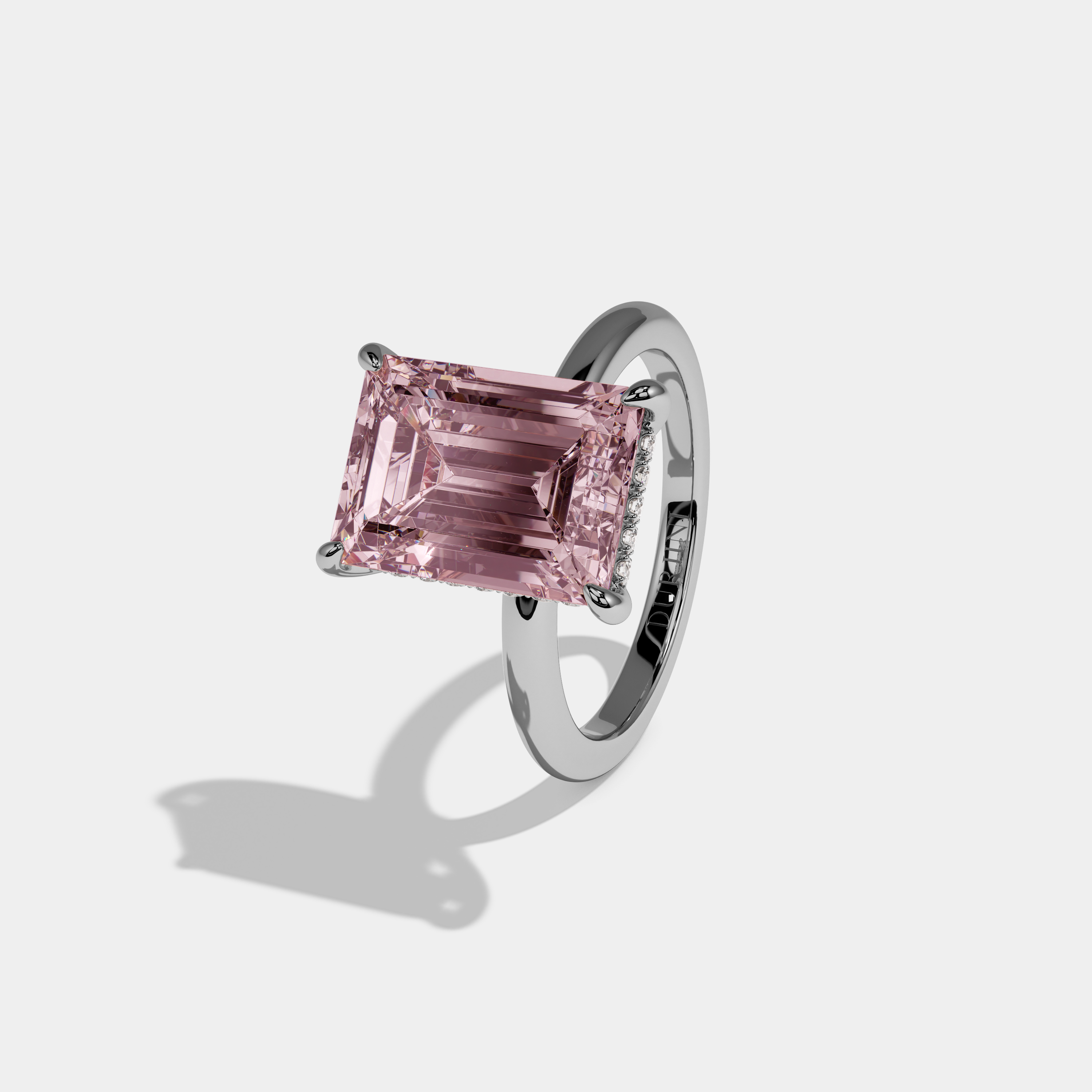 Beatrice Fancy Pink Emerald Cut Diamond Plain Band Engagement Ring 6.5ct 18K White Gold