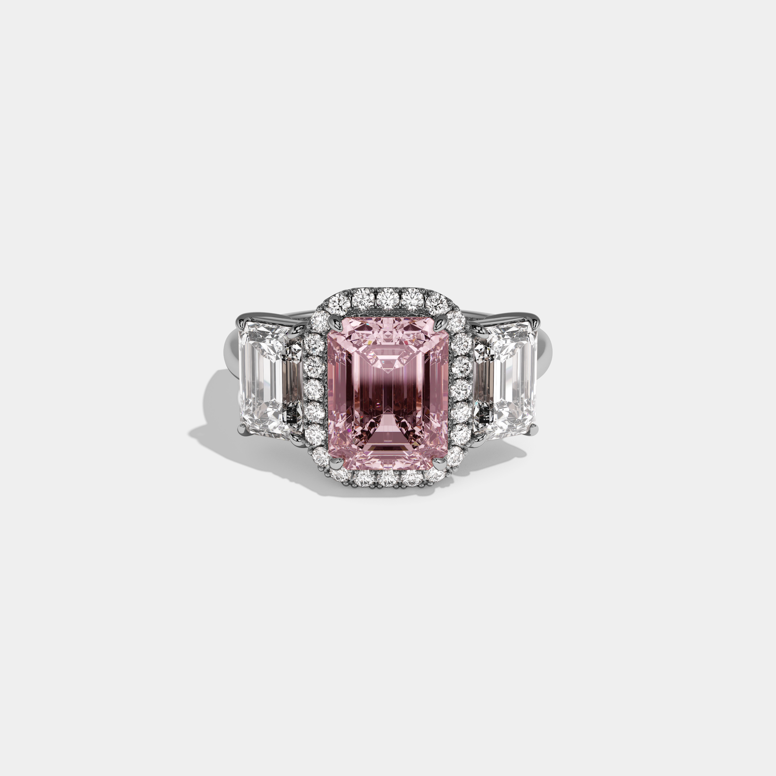 Alexandra Fancy Pink Emerald Cut Diamond Plain Band With Emerald Cut Sides Engagement Ring 8ct 18K White Gold