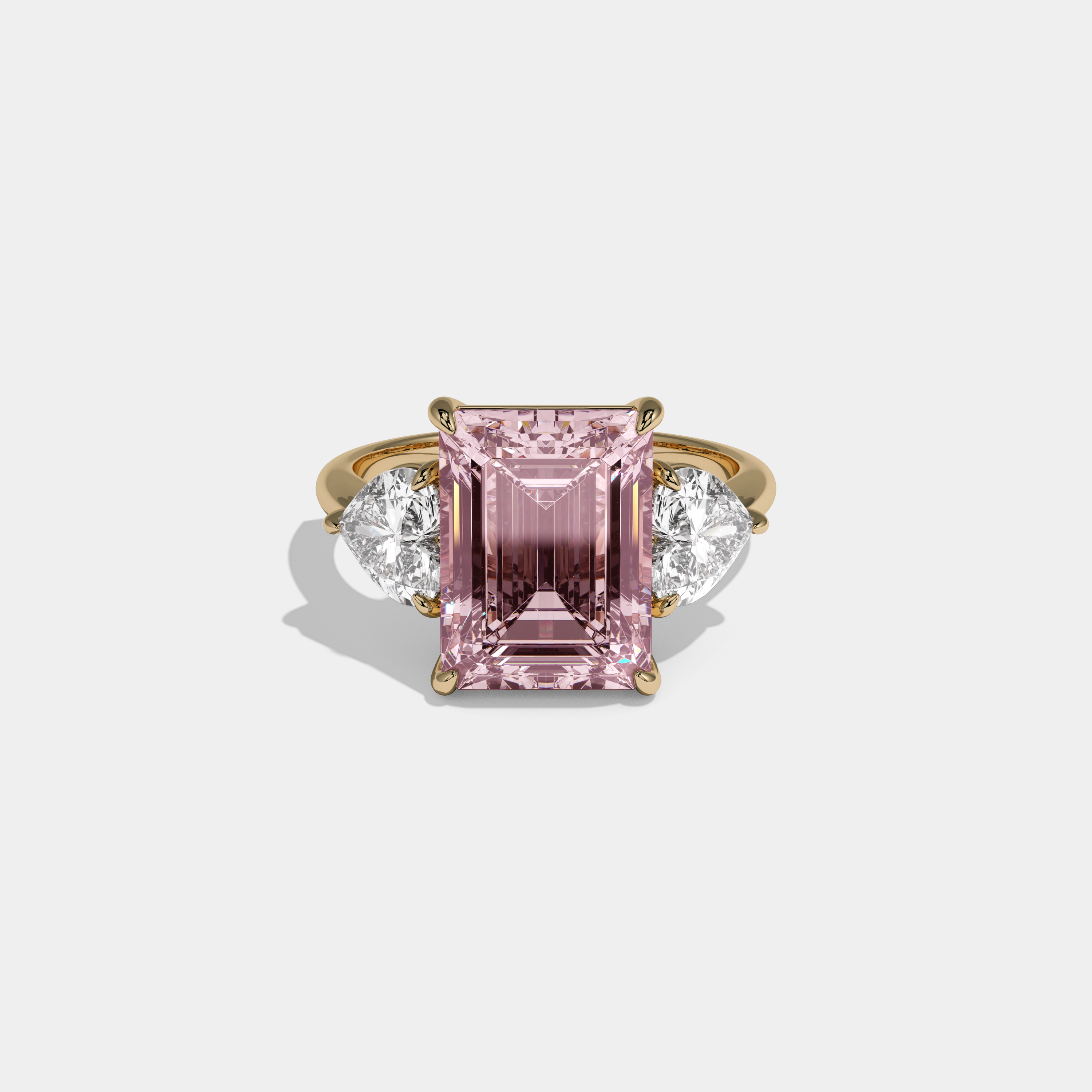 Charlotte Fancy Pink Emerald Cut Diamond Plain Band With Heart Cut Sides Engagement Ring 8ct 18K Yellow Gold