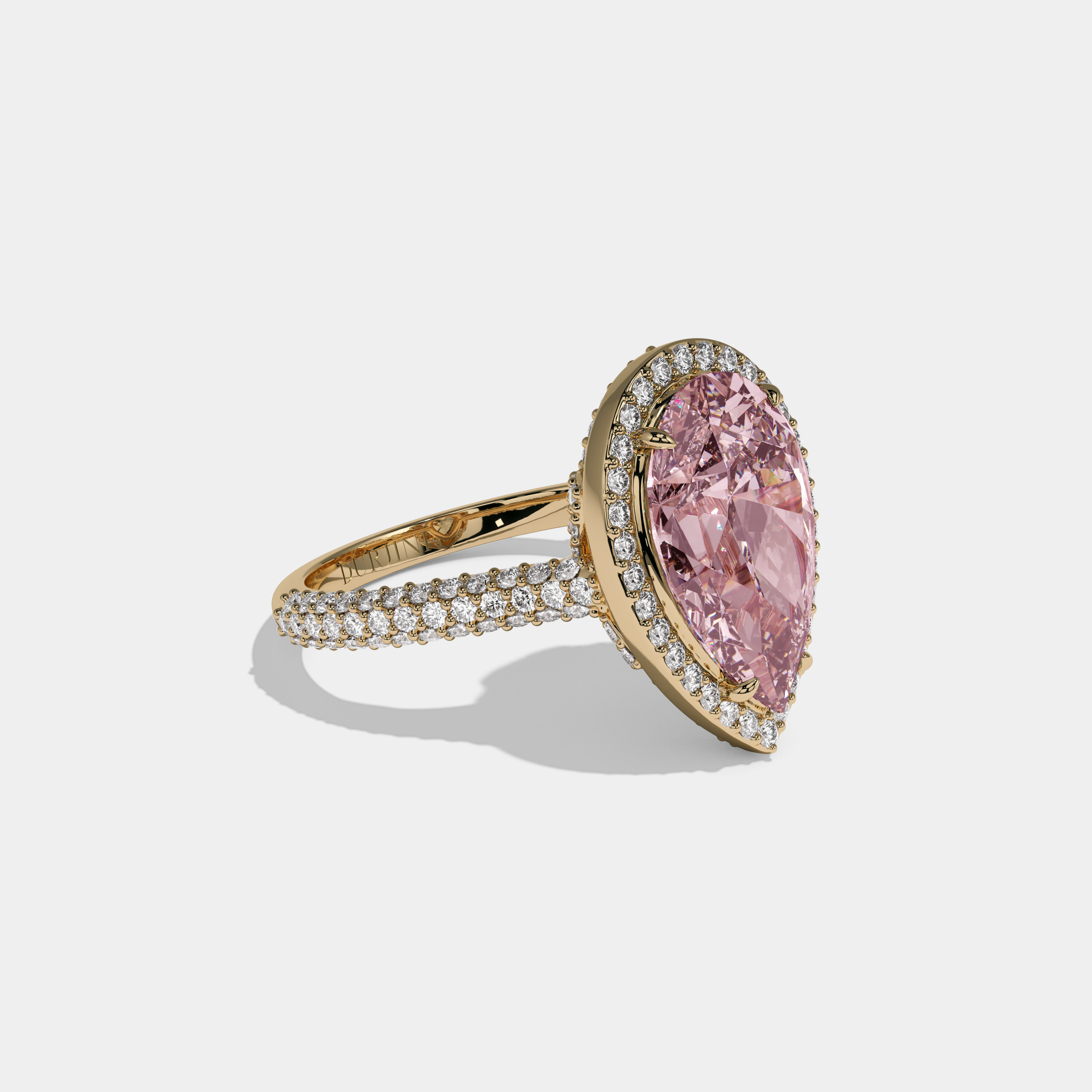 Alexandra Fancy Pink Pear Cut Diamond Band Engagement Ring 8ct 18k Yellow Gold