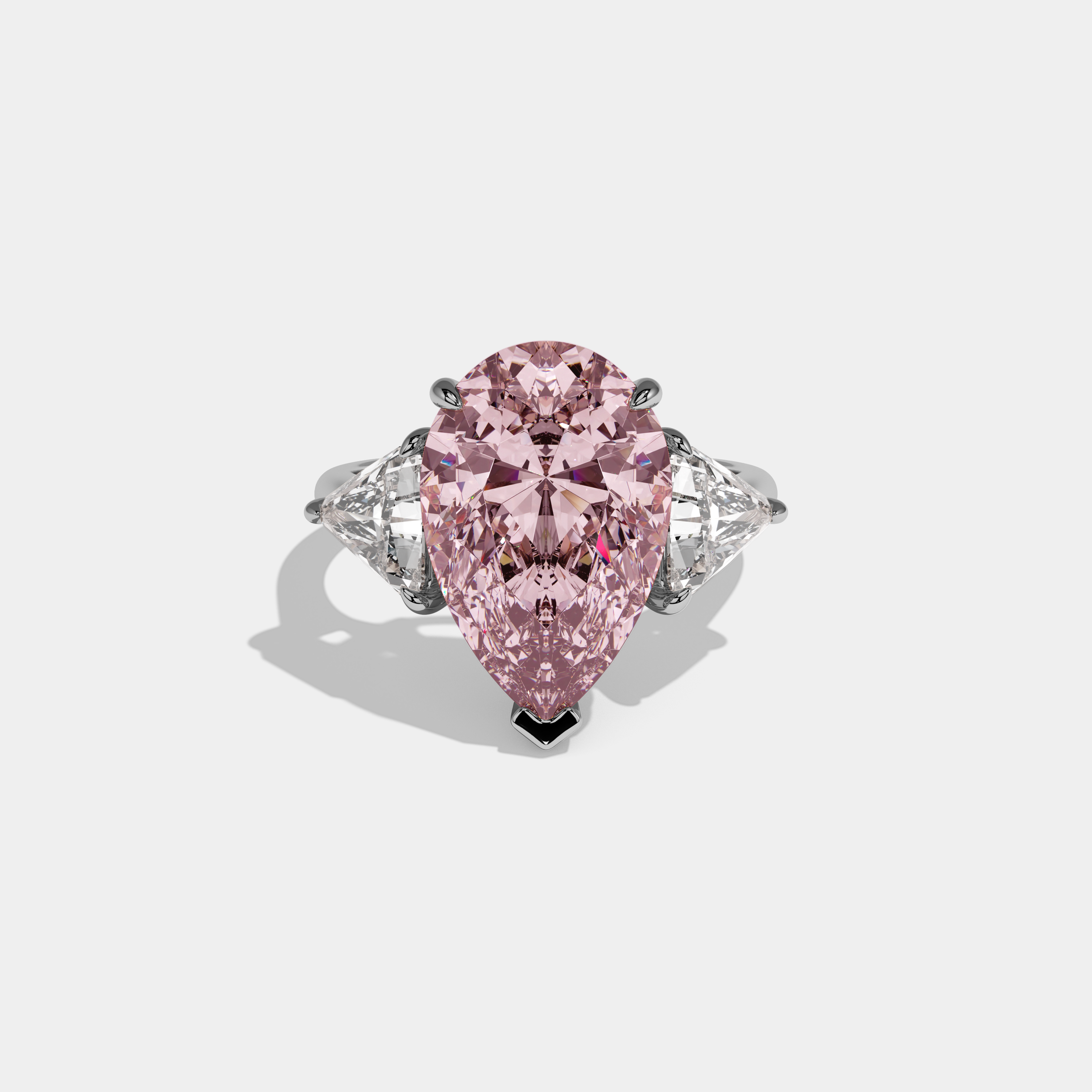 Alexandra Fancy Pink Pear Cut Diamond Plain Band With Triangle Cut Sides Engagement Ring 8ct 18K White Gold
