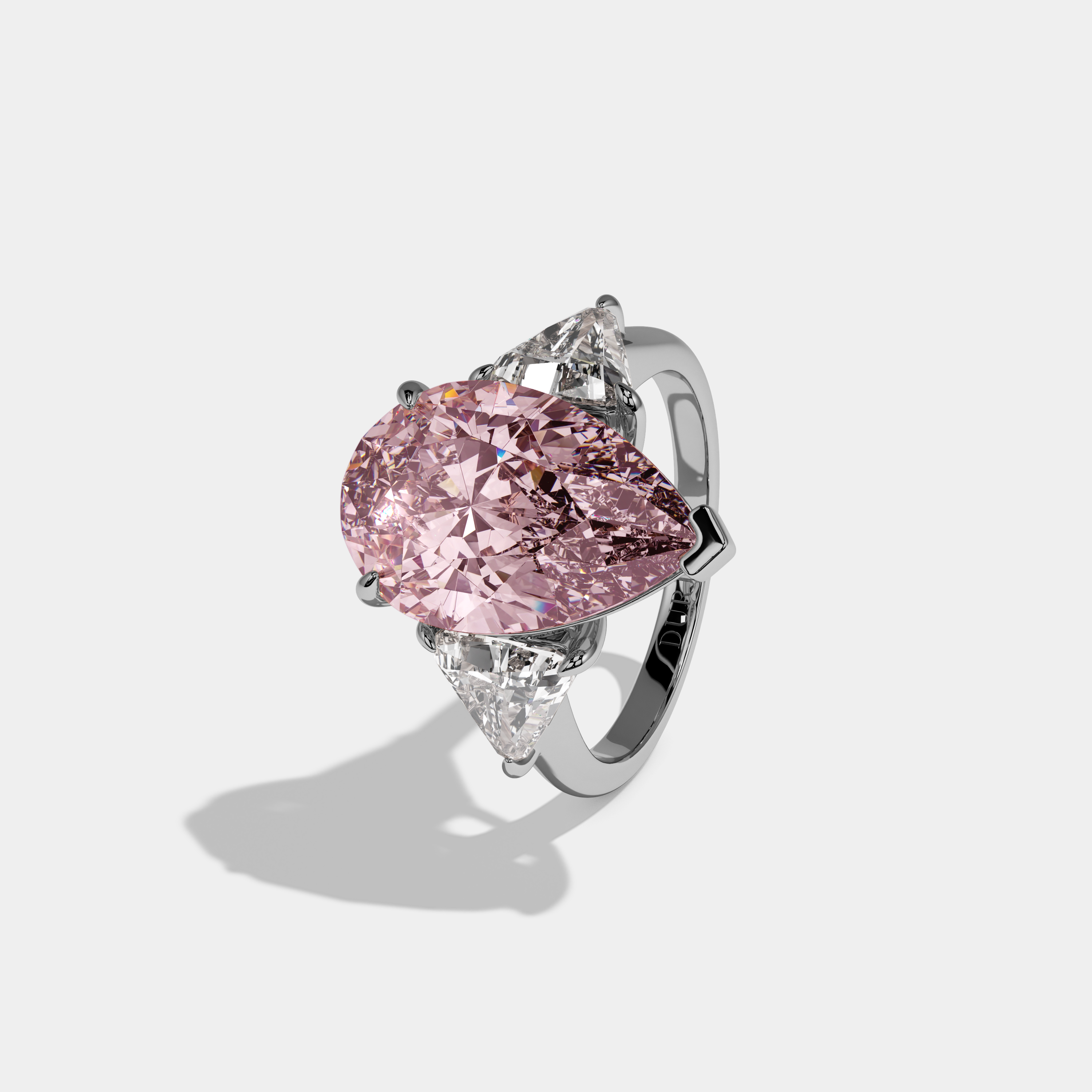 Alexandra Fancy Pink Pear Cut Diamond Plain Band With Triangle Cut Sides Engagement Ring 8ct 18K White Gold