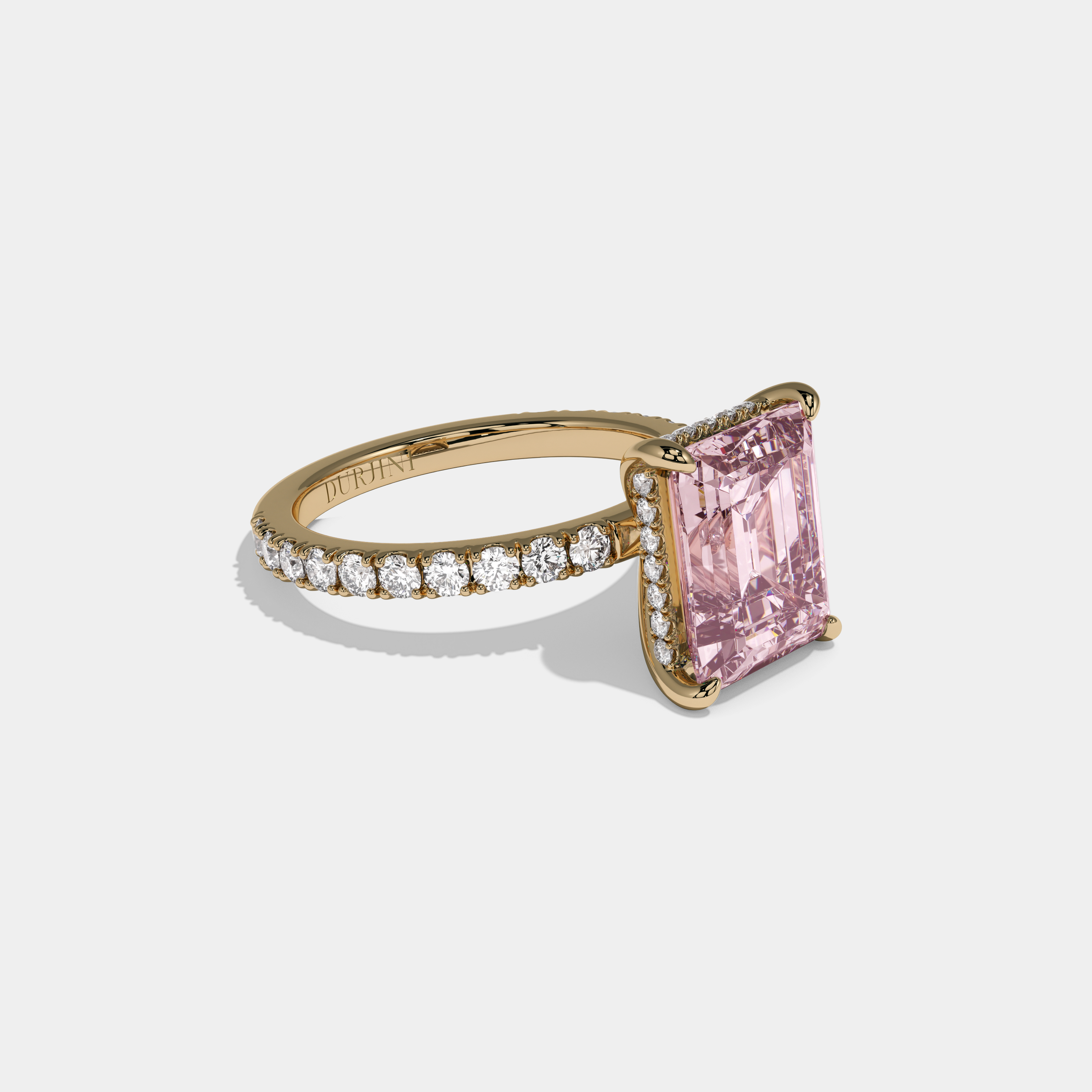 Catherine Fancy Pink Emerald Cut Diamond Band Engagement Ring 7ct 18K Yellow Gold