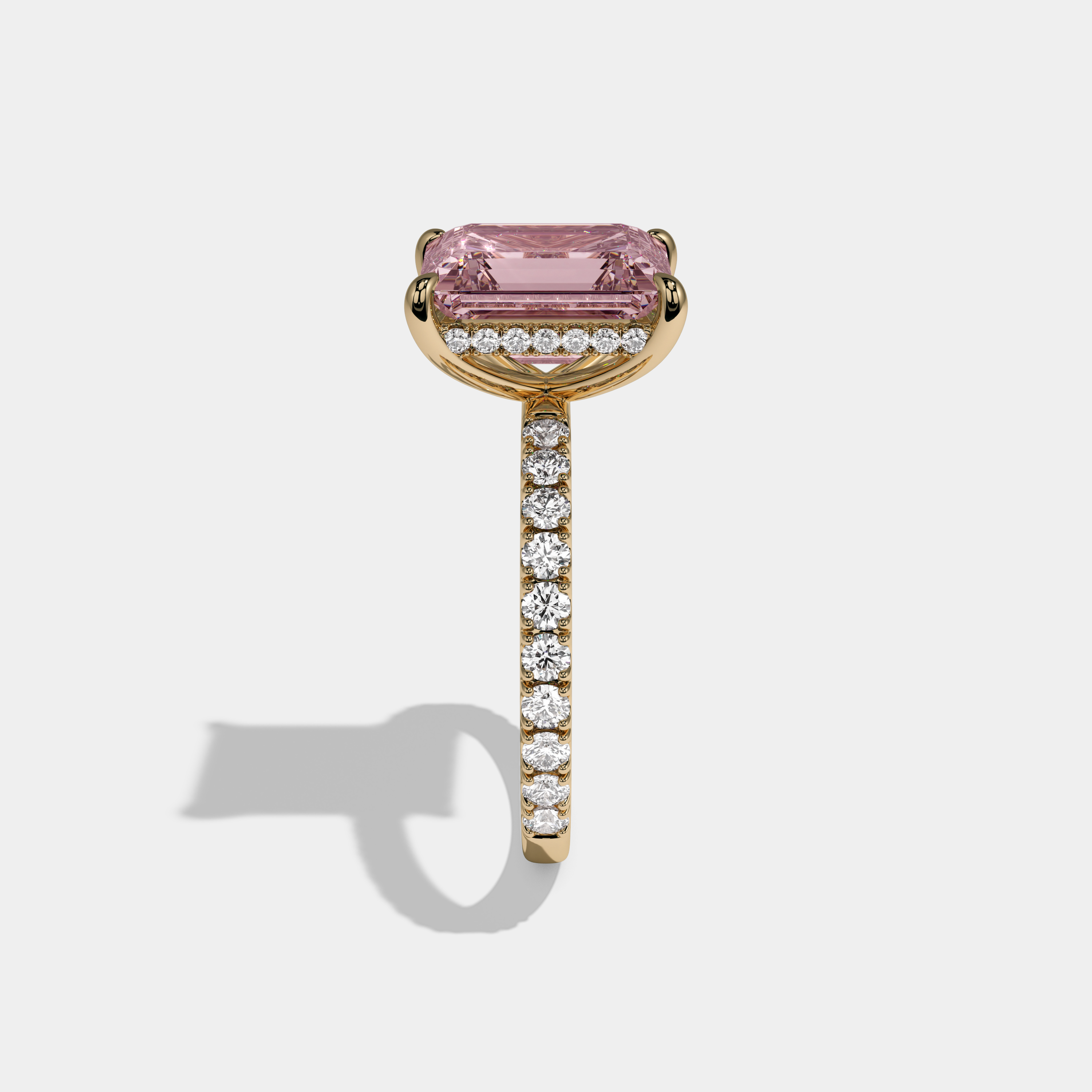 Catherine Fancy Pink Emerald Cut Diamond Band Engagement Ring 7ct 18K Yellow Gold