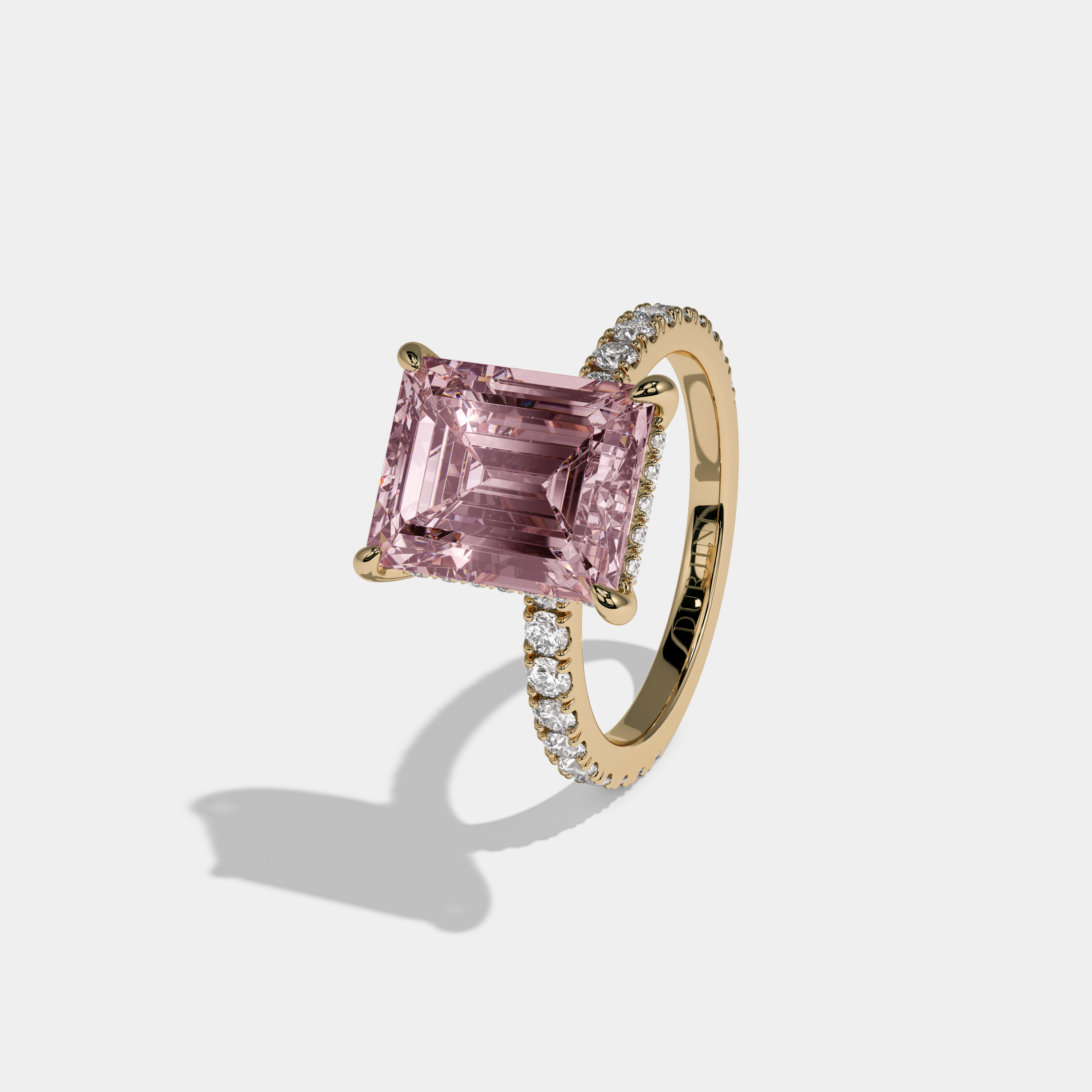 Catherine Fancy Pink Emerald Cut Diamond Band Engagement Ring 7ct 18K Yellow Gold