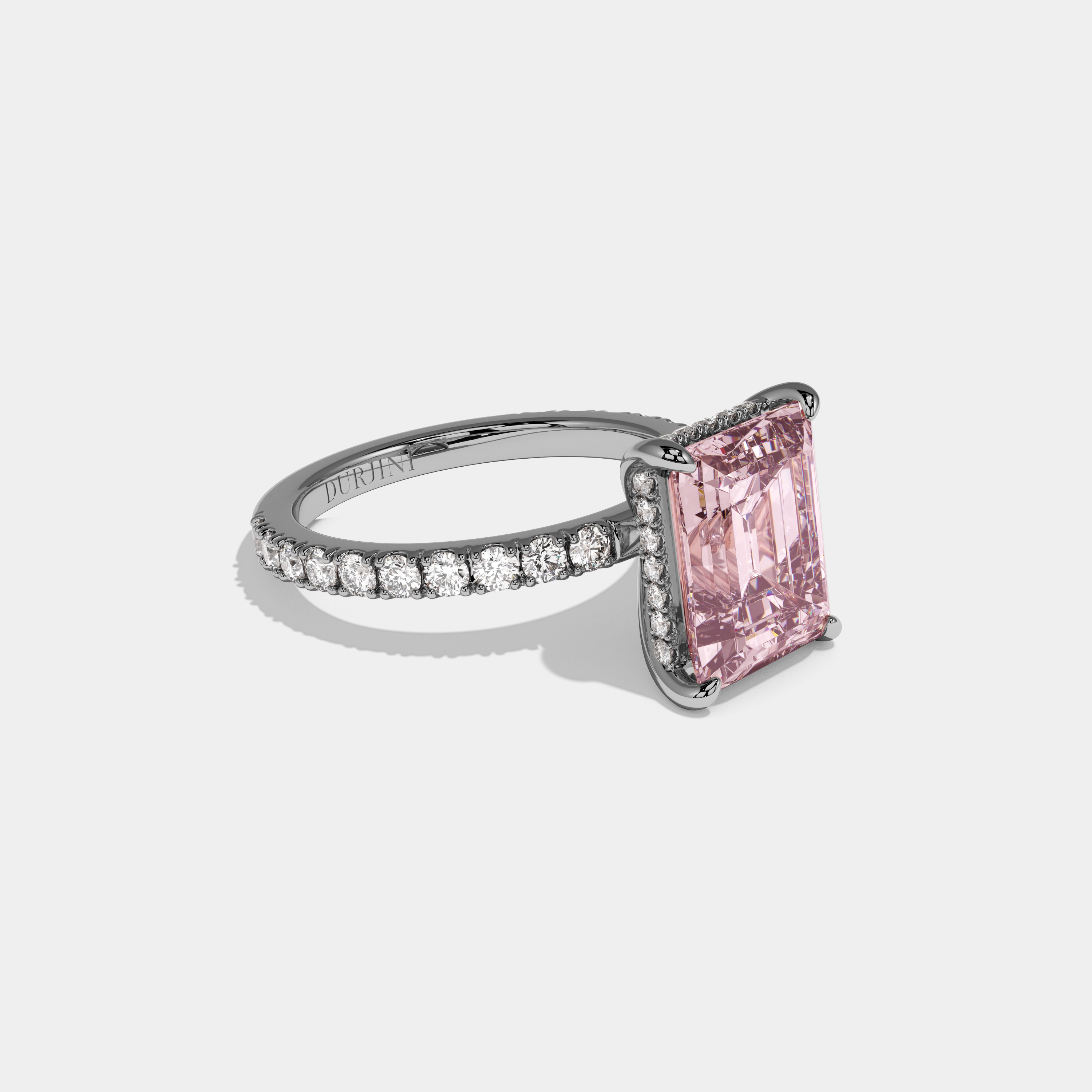 Alexandra Fancy Pink Emerald Cut Diamond Band Engagement Ring 7ct 18K White Gold