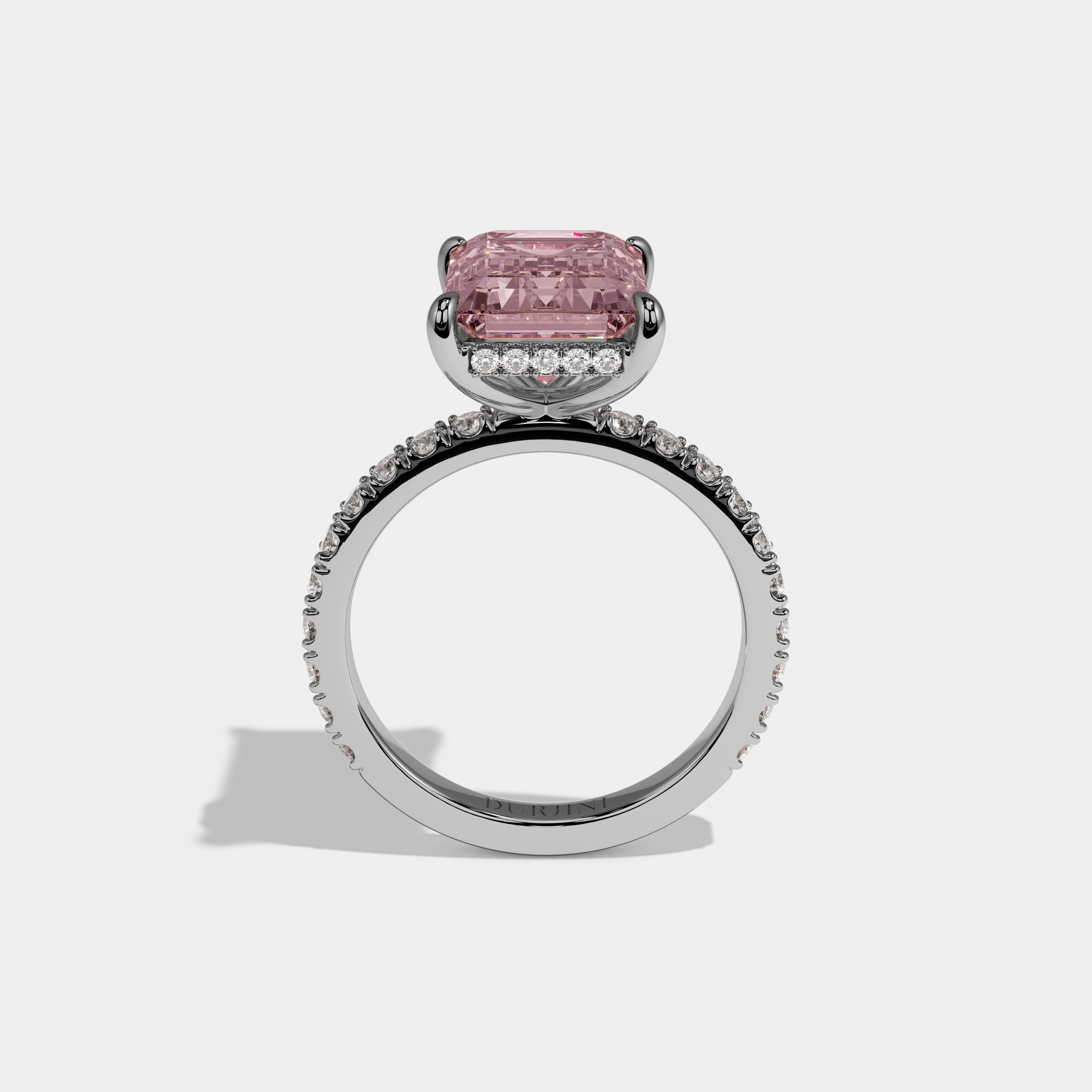 Alexandra Fancy Pink Emerald Cut Diamond Band Engagement Ring 7ct 18K White Gold