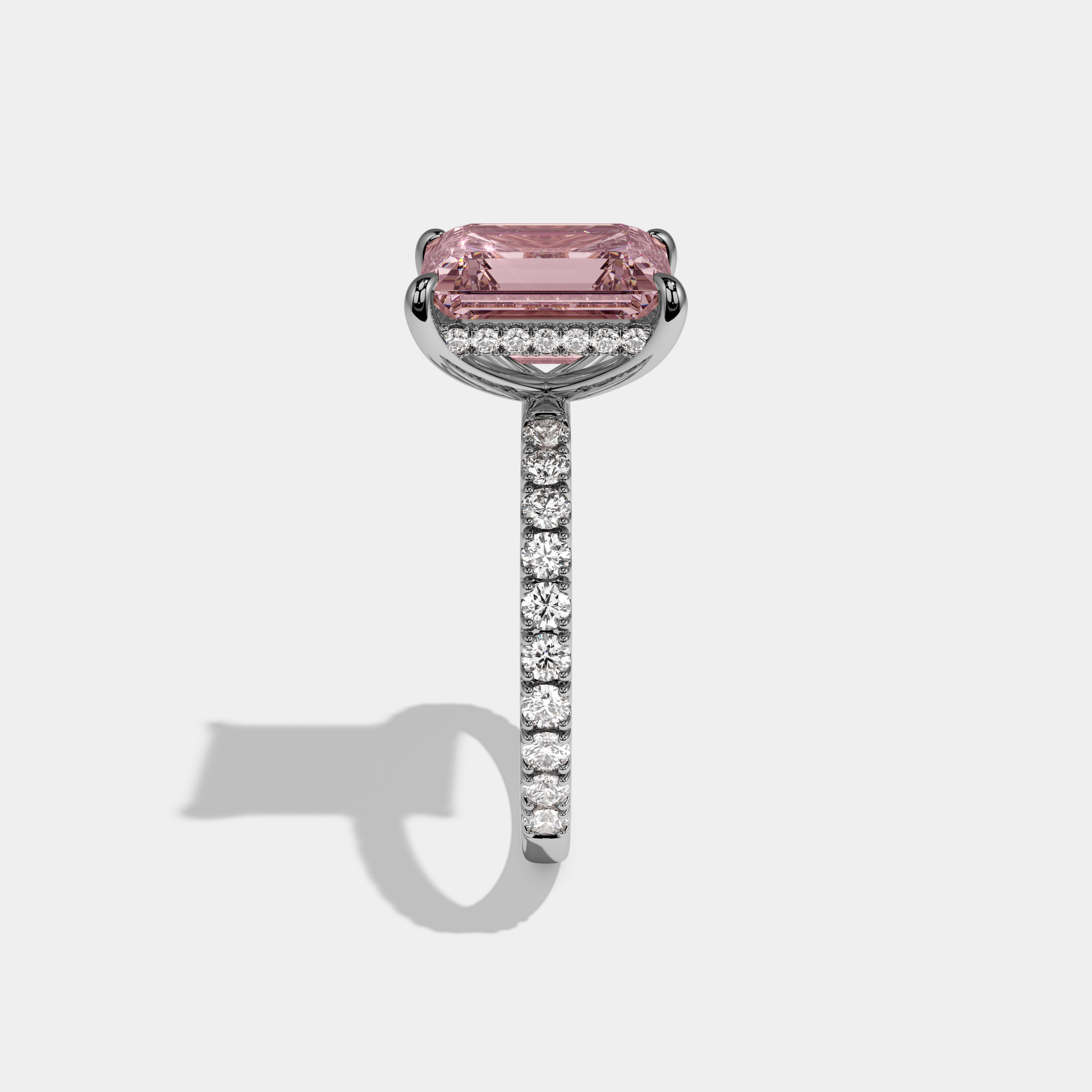 Alexandra Fancy Pink Emerald Cut Diamond Band Engagement Ring 7ct 18K White Gold