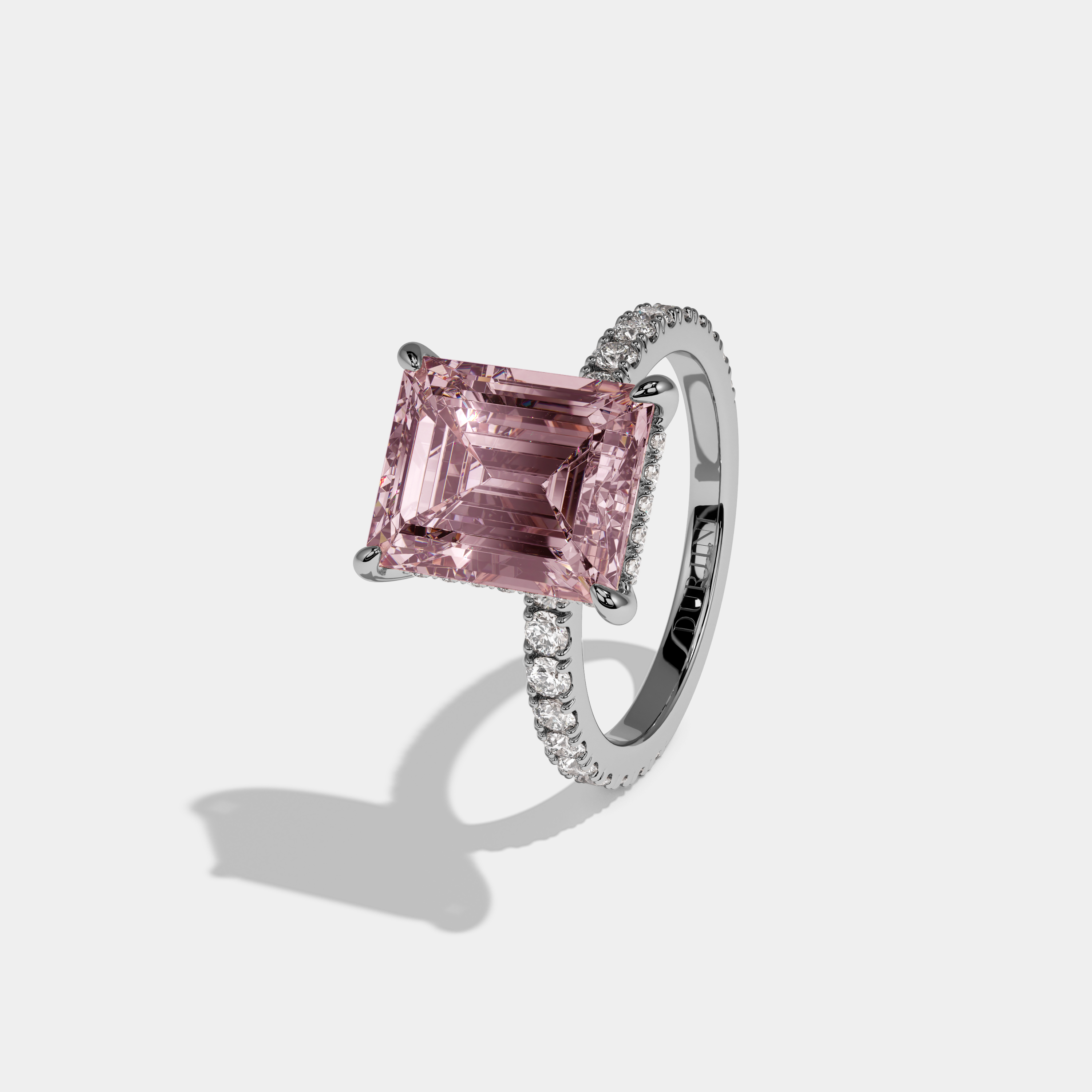 Alexandra Fancy Pink Emerald Cut Diamond Band Engagement Ring 7ct 18K White Gold