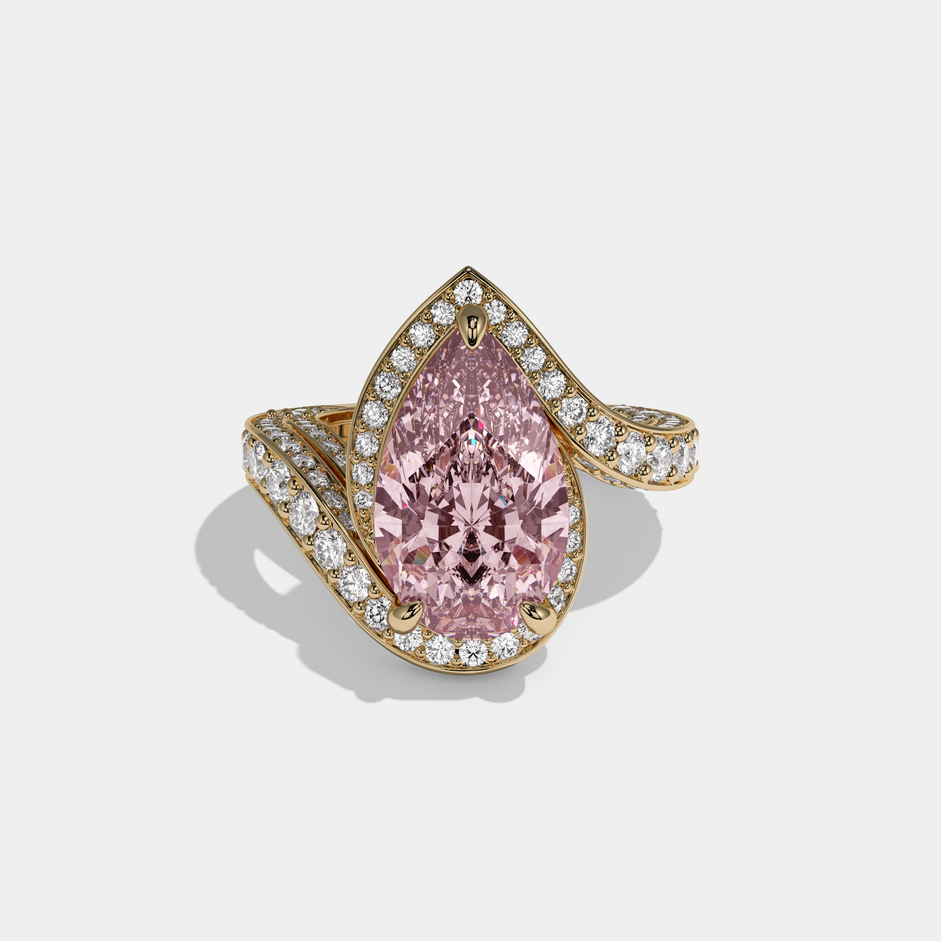Charlotte Fancy Pink Pear Cut Diamond Band Engagement Ring 8ct 18K Yellow Gold