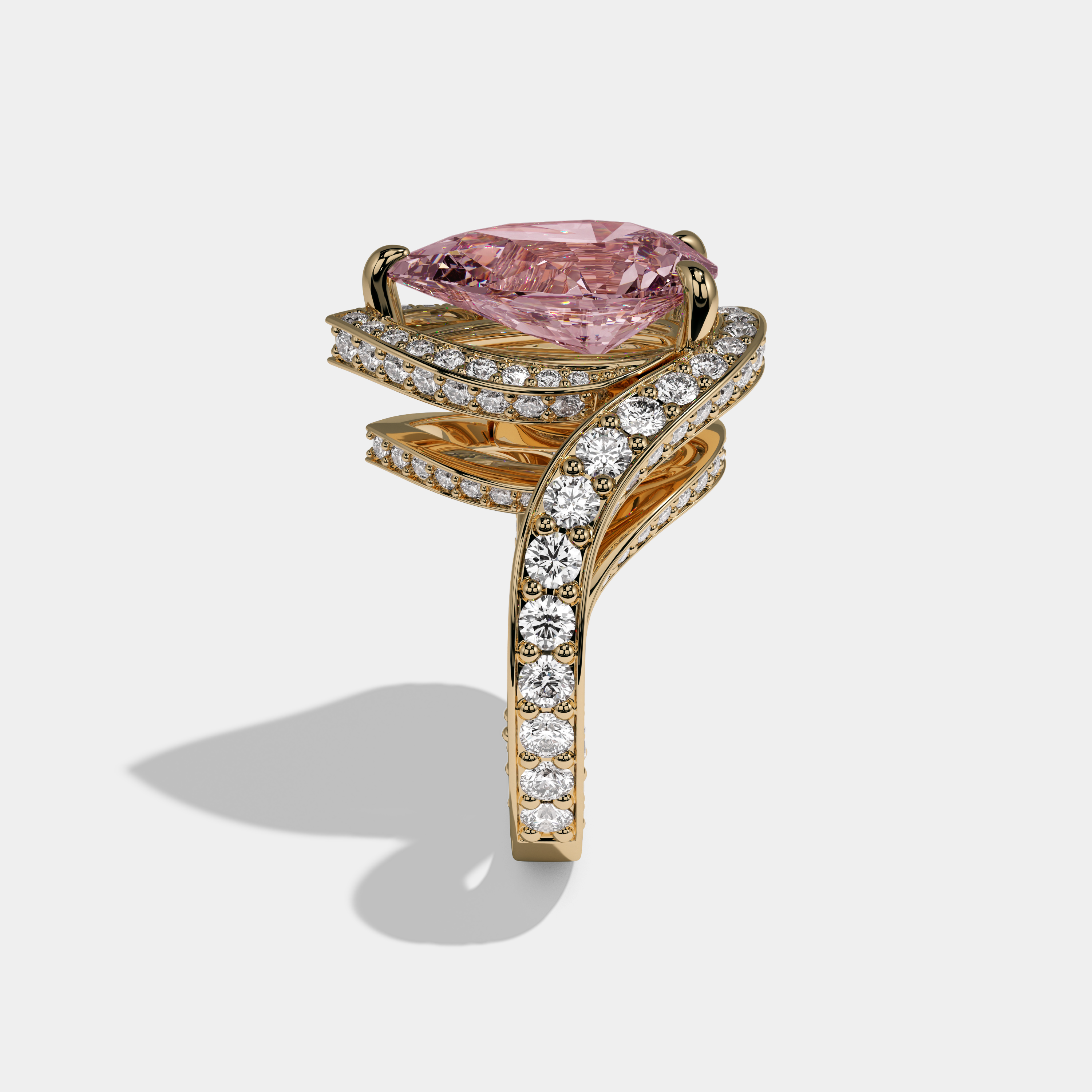 Charlotte Fancy Pink Pear Cut Diamond Band Engagement Ring 8ct 18K Yellow Gold