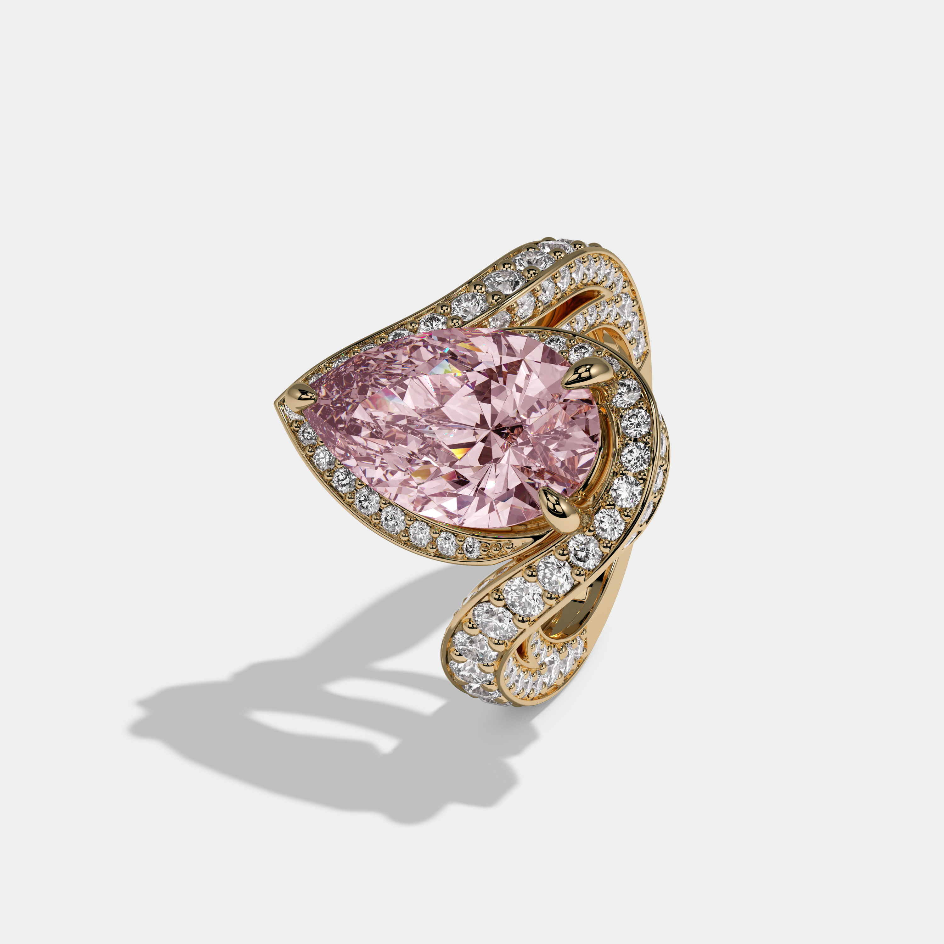 Charlotte Fancy Pink Pear Cut Diamond Band Engagement Ring 8ct 18K Yellow Gold
