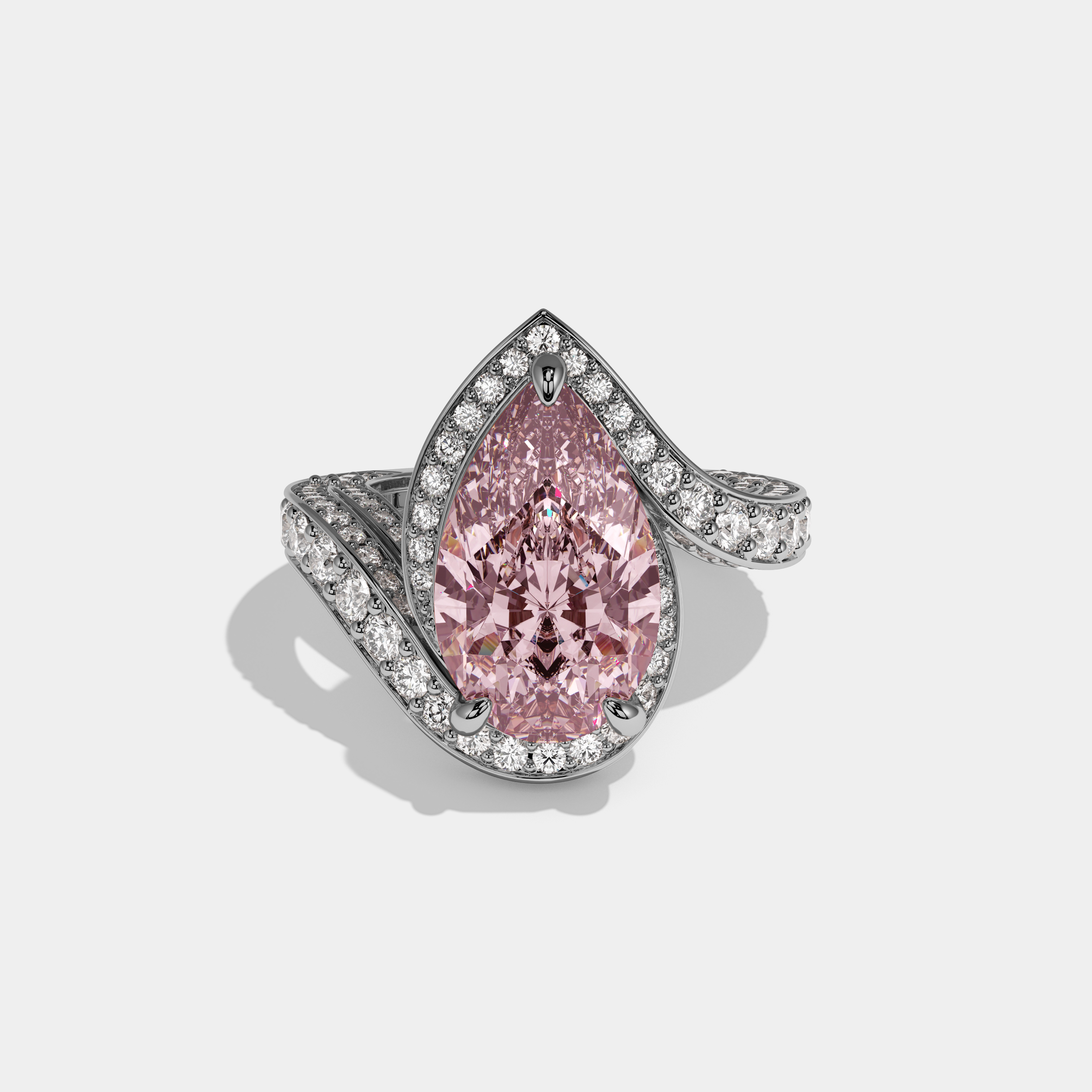 Beatrice Fancy Pink Pear Cut Diamond Band Engagement Ring 8ct 18K White Gold