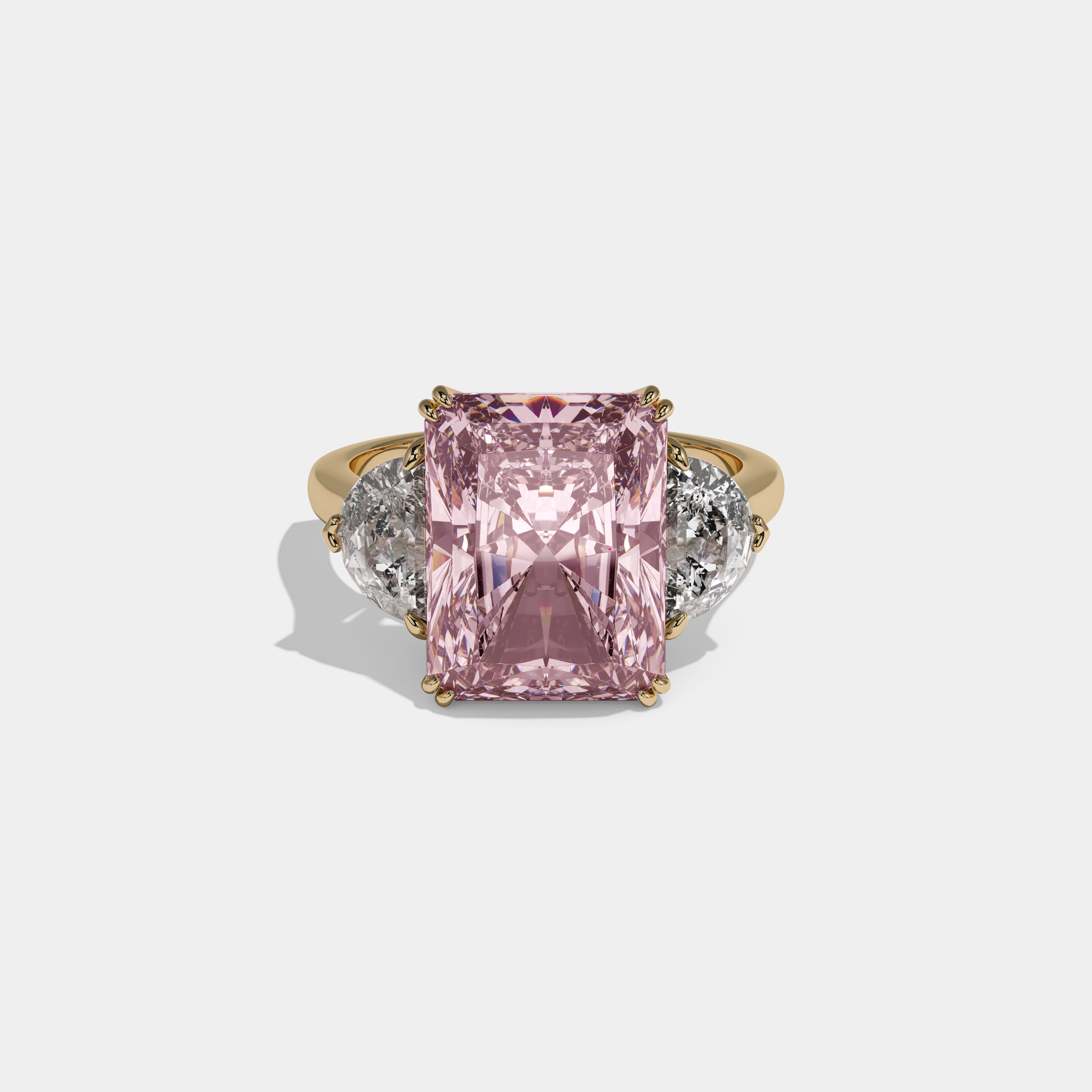 Charlotte Fancy Pink Radiant Cut Diamond Plain Band With Half Moon Sides Engagement Ring 8ct 18K Yellow Gold