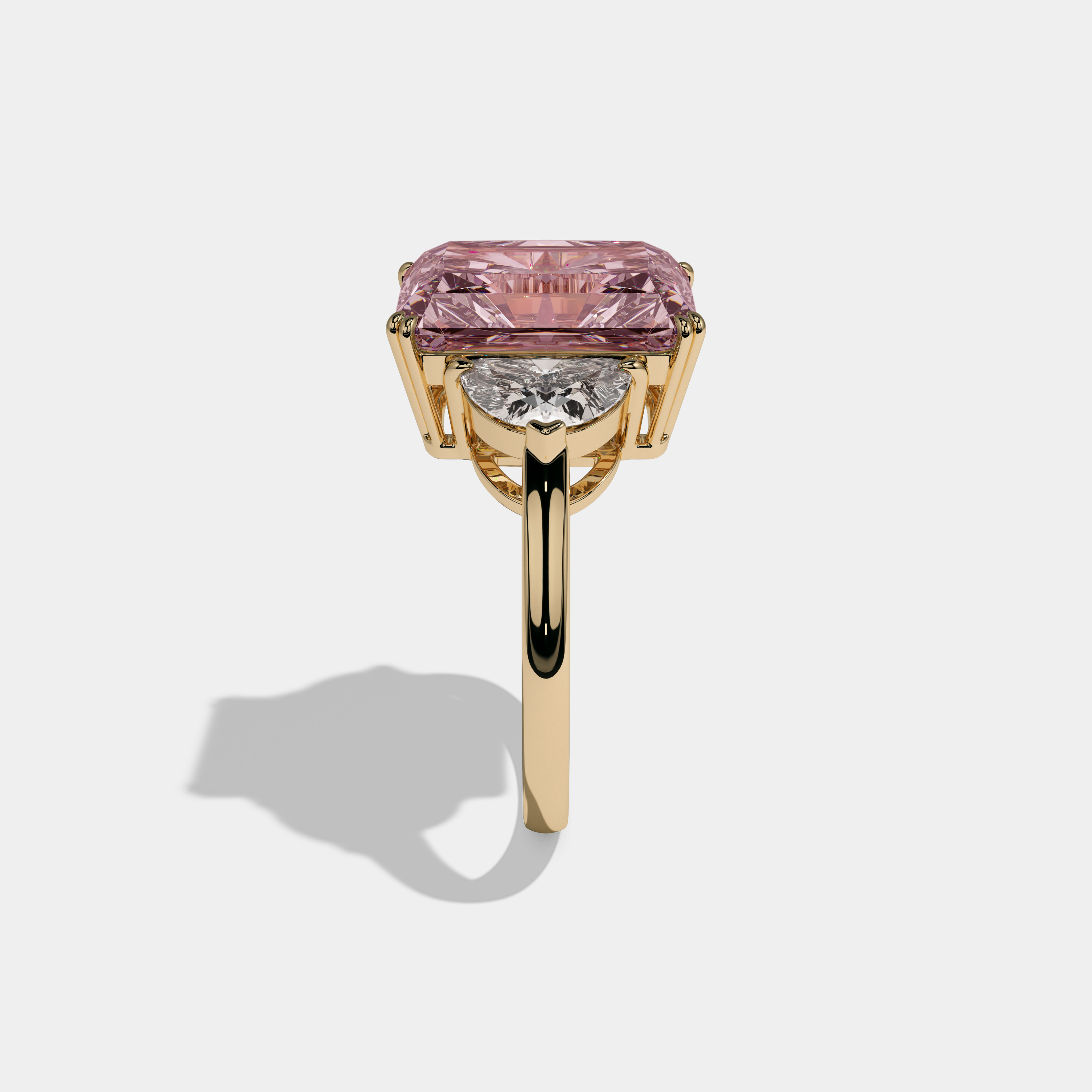 Charlotte Fancy Pink Radiant Cut Diamond Plain Band With Half Moon Sides Engagement Ring 8ct 18K Yellow Gold