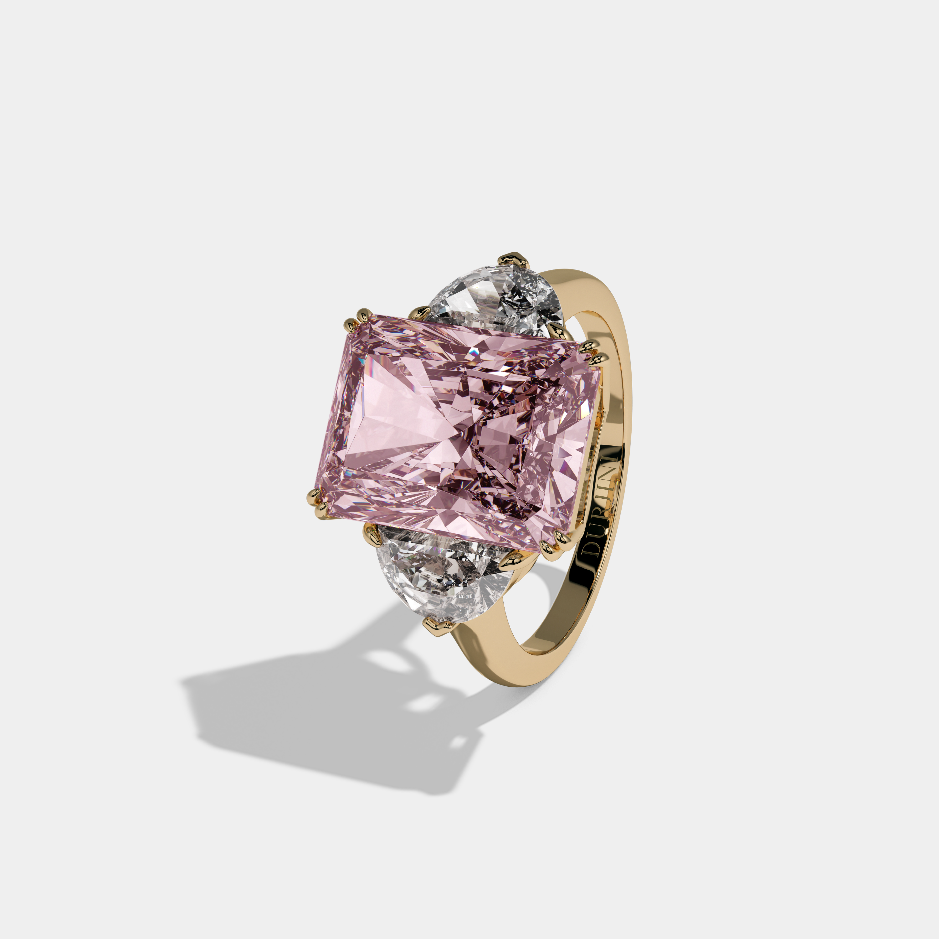 Charlotte Fancy Pink Radiant Cut Diamond Plain Band With Half Moon Sides Engagement Ring 8ct 18K Yellow Gold