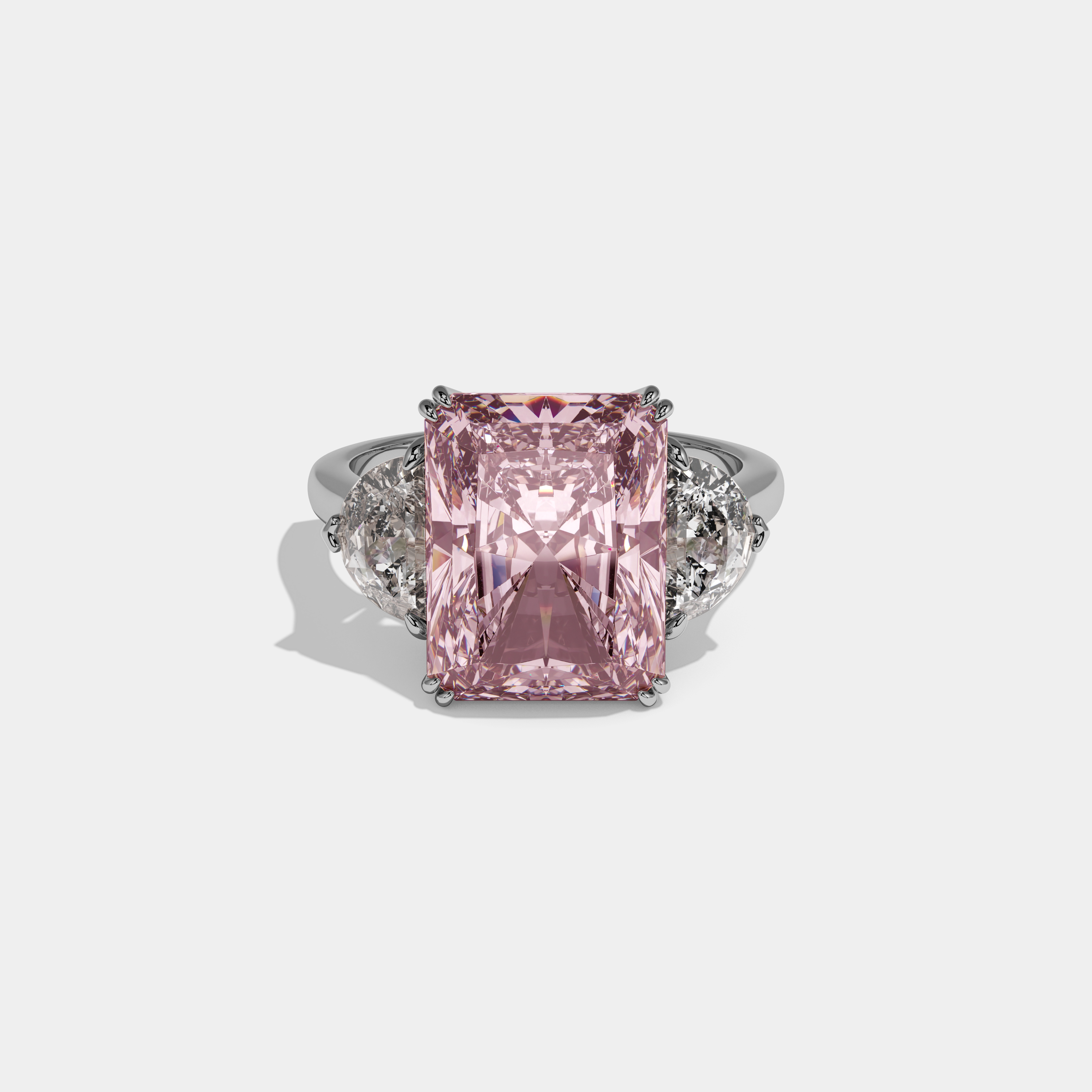 Beatrice Fancy Pink Radiant Cut Diamond Plain Band With Half Moon Sides Engagement Ring 8ct 18K White Gold