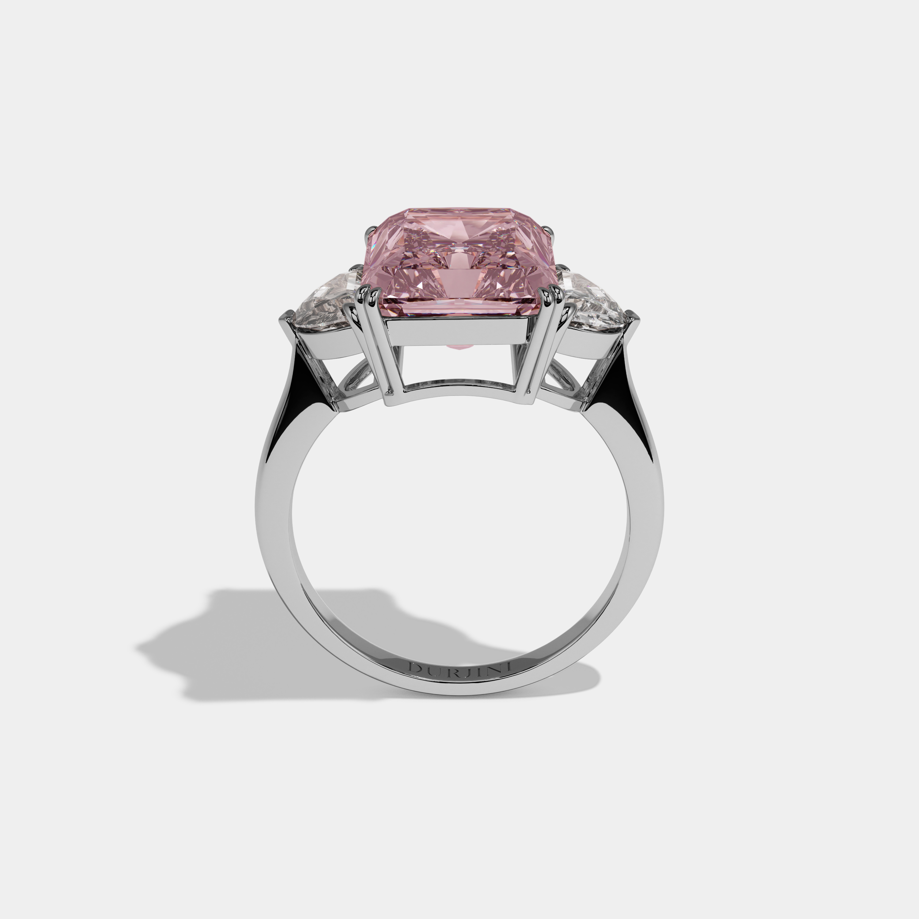 Beatrice Fancy Pink Radiant Cut Diamond Plain Band With Half Moon Sides Engagement Ring 8ct 18K White Gold