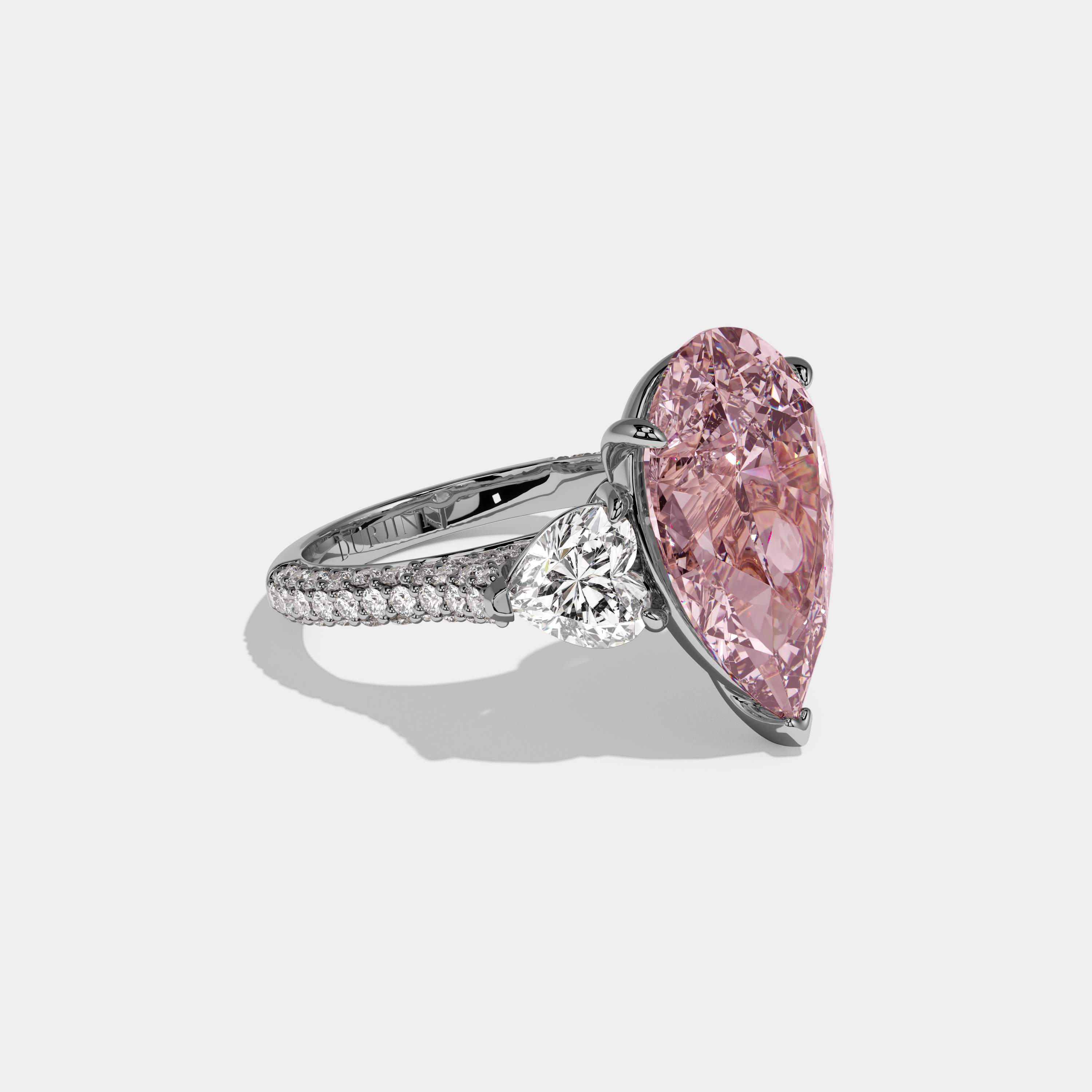 Arabella Fancy Pink Pear Cut Diamond Band With Heart Cut Sides Engagement Ring 9ct 18K White Gold
