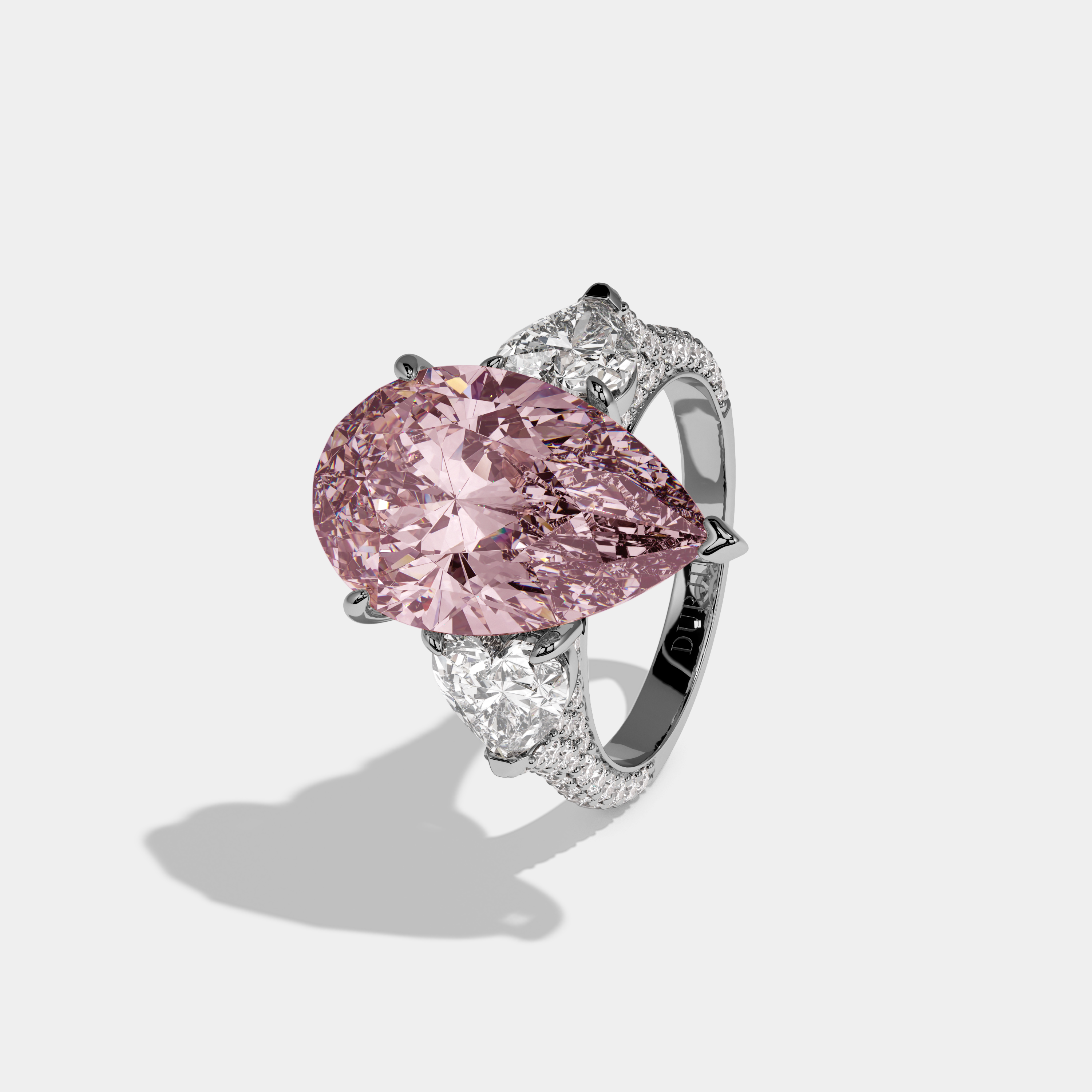 Arabella Fancy Pink Pear Cut Diamond Band With Heart Cut Sides Engagement Ring 9ct 18K White Gold