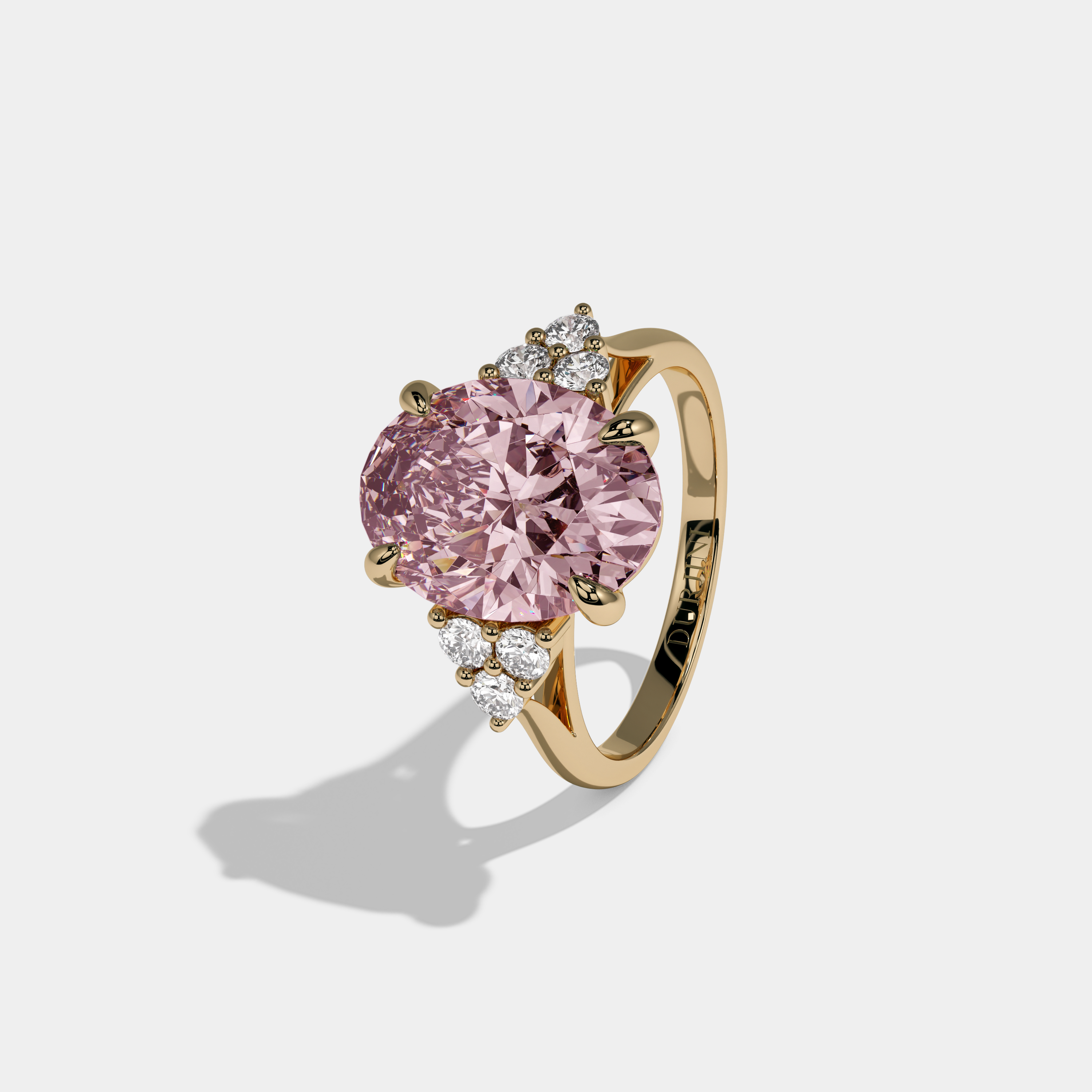 Adelaide Fancy Pink Oval Cut Diamond Plain Band Engagement Ring With Round Sides 6ct 18K Yellow Gold